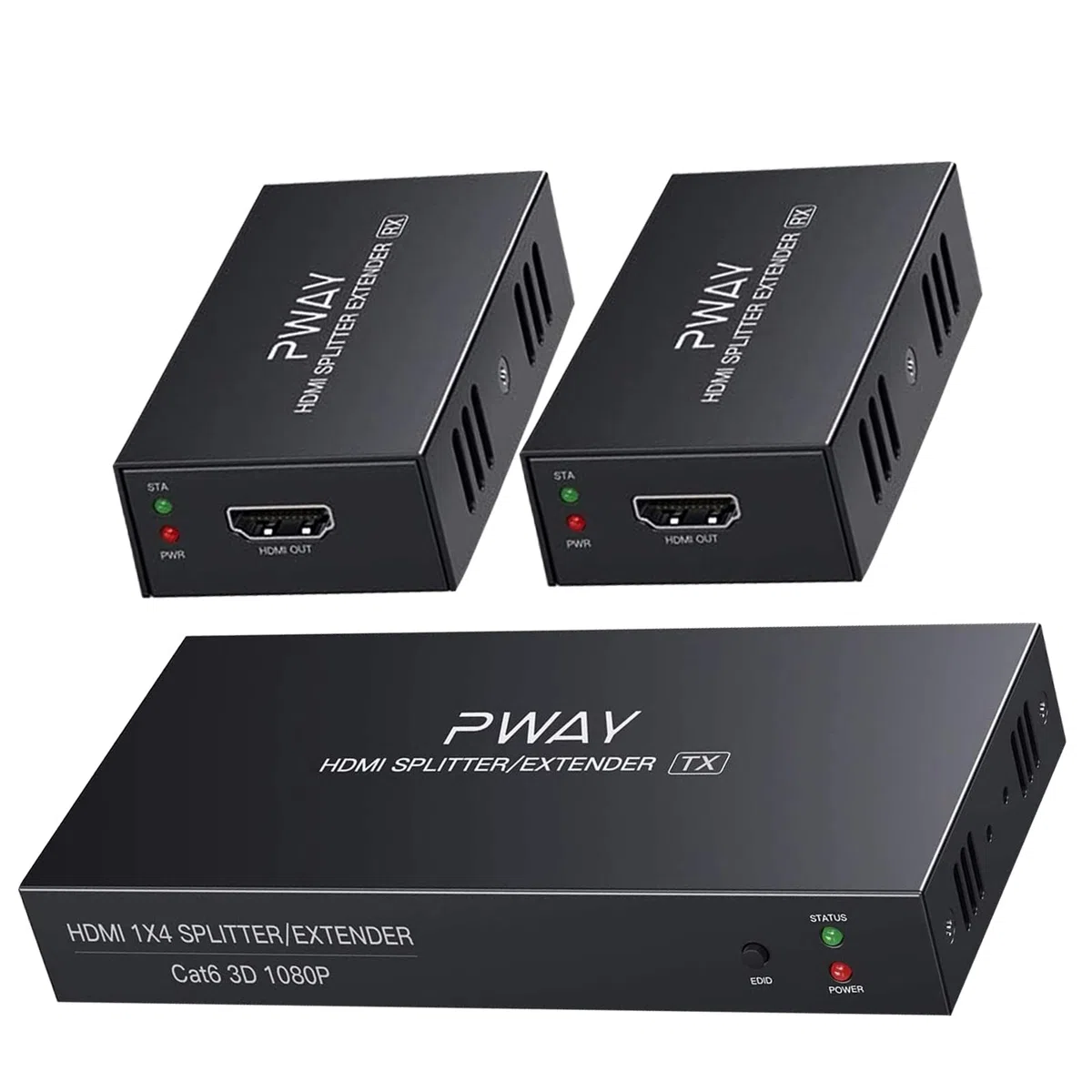 PW-HTS0102(POC) 1X2 Splitter HDMI Extender Over Cat6 Ethernet cavo con Senza ritardo telecomando a 50m/165ft a 1080P（1 In 2 Out）