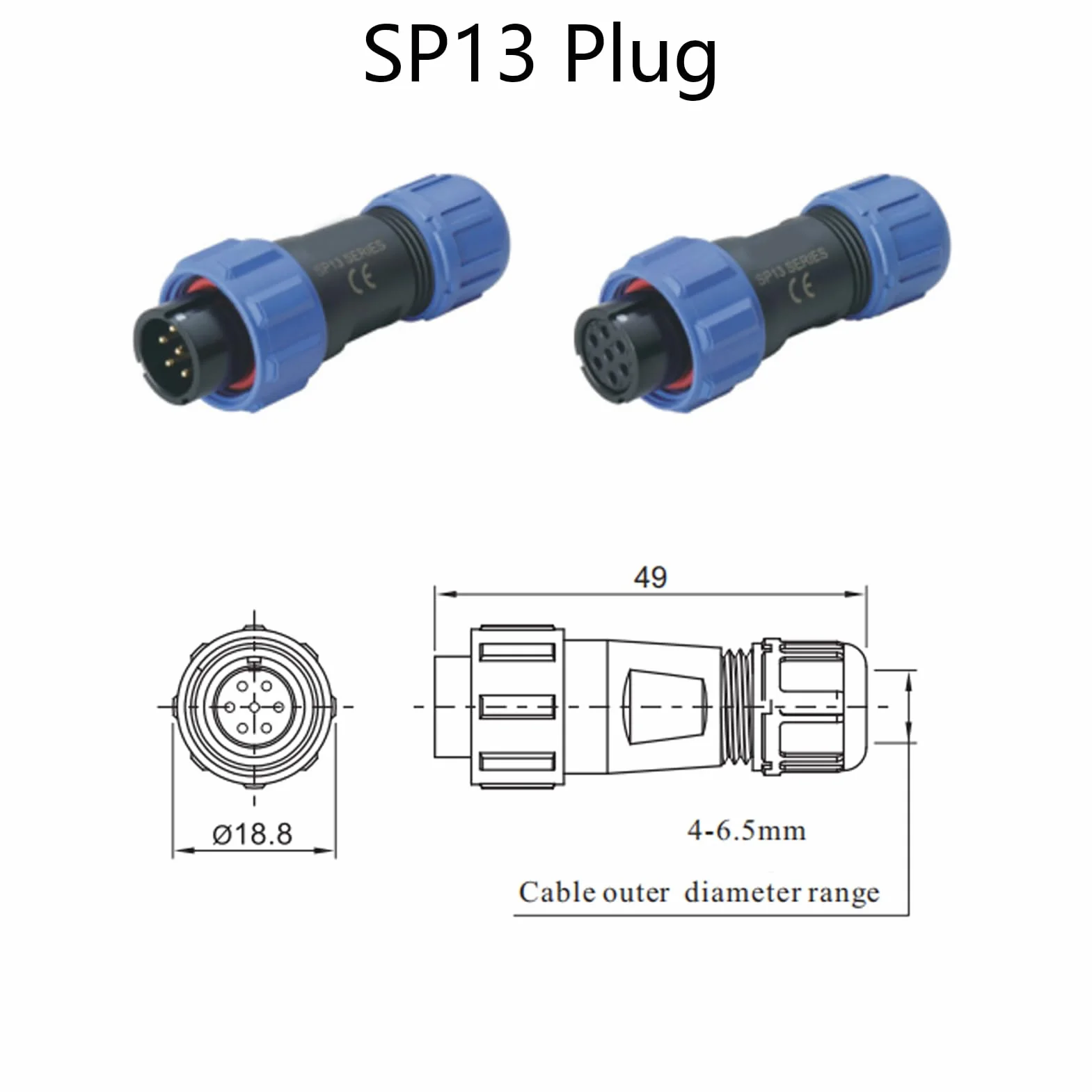 3 connettori per aeronautica SP13 2 poli, IP68 2 pin, spina aviazione senza saldatura, spina impermeabile per lampade esterne, 250 V 13 A (14 AWG cavo a vite crimpatura)
