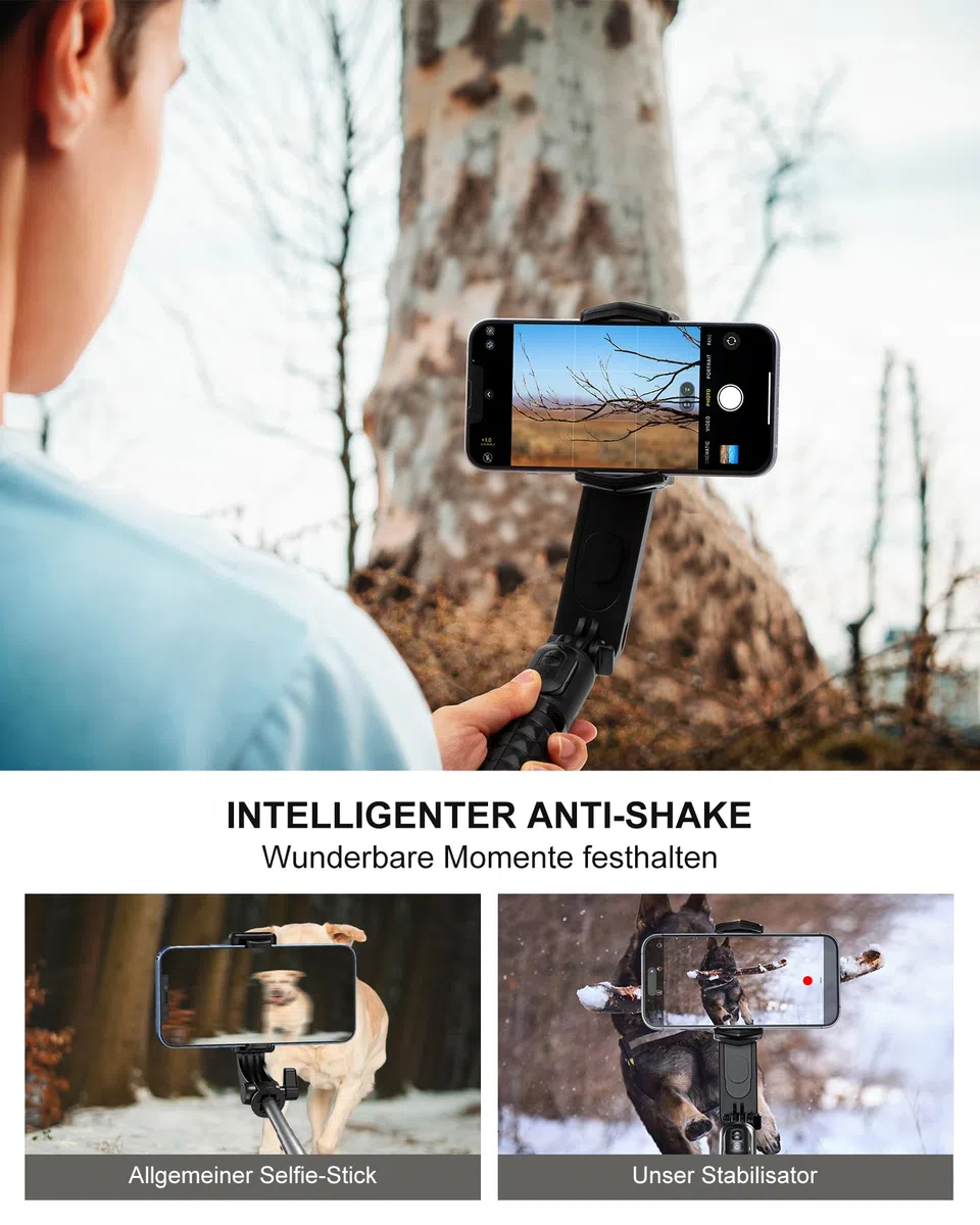 ESSAGER Stabilizzatore Smartphone Gimbal, Stabilizzatore con Luce di Riempimento Staccabile, Treppiede con Telecomando Wireless, Selfie Stick Gimbal Portatile per Video Vlog, Compatibile Android/IOS