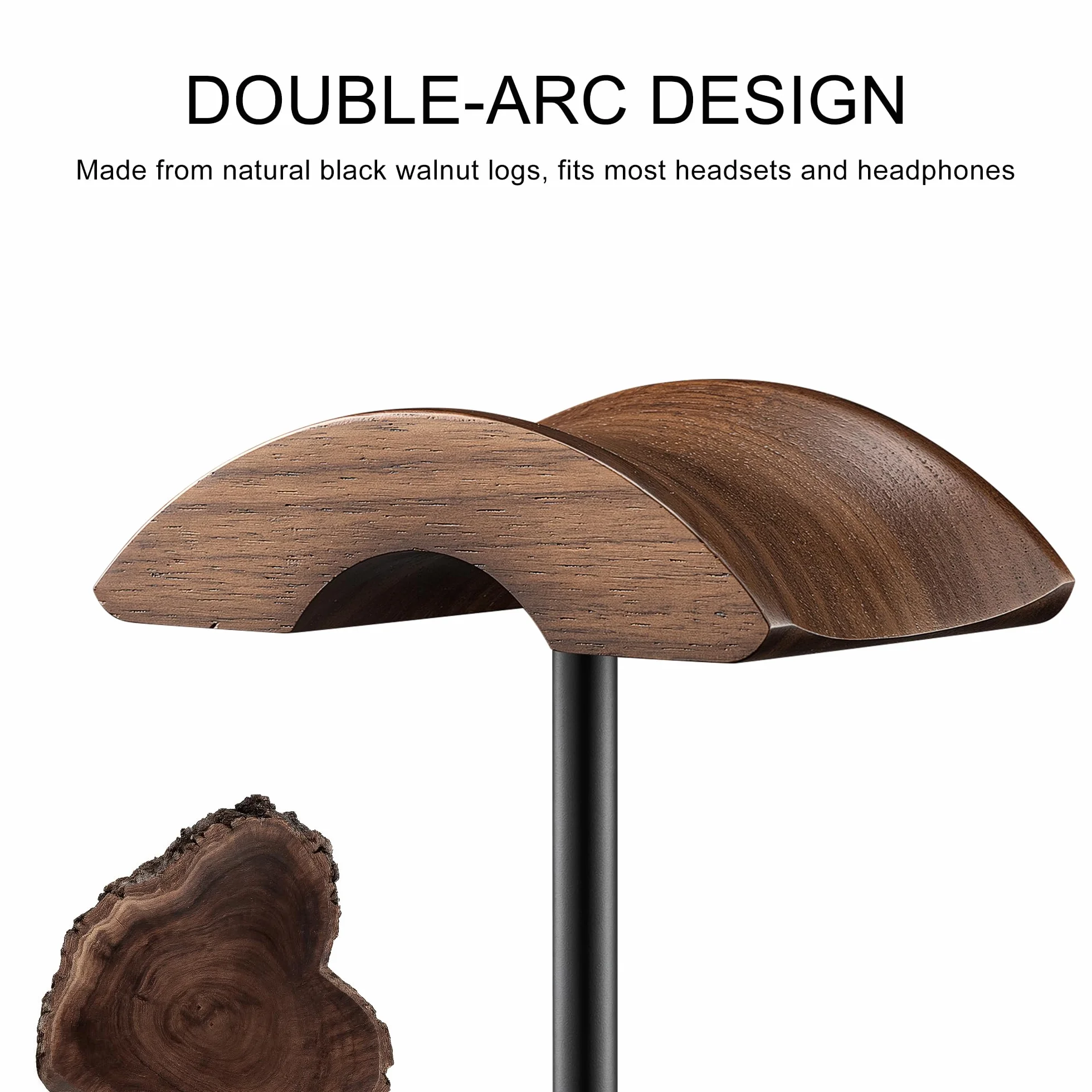 Supporto per Cuffie, Porta Cuffie Legno di Noce e Alluminio, Stand Headset da Gaming Noce Naturale con Base Solida, Adatto a Cuffie di Tutte le Dimensioni (Nero)