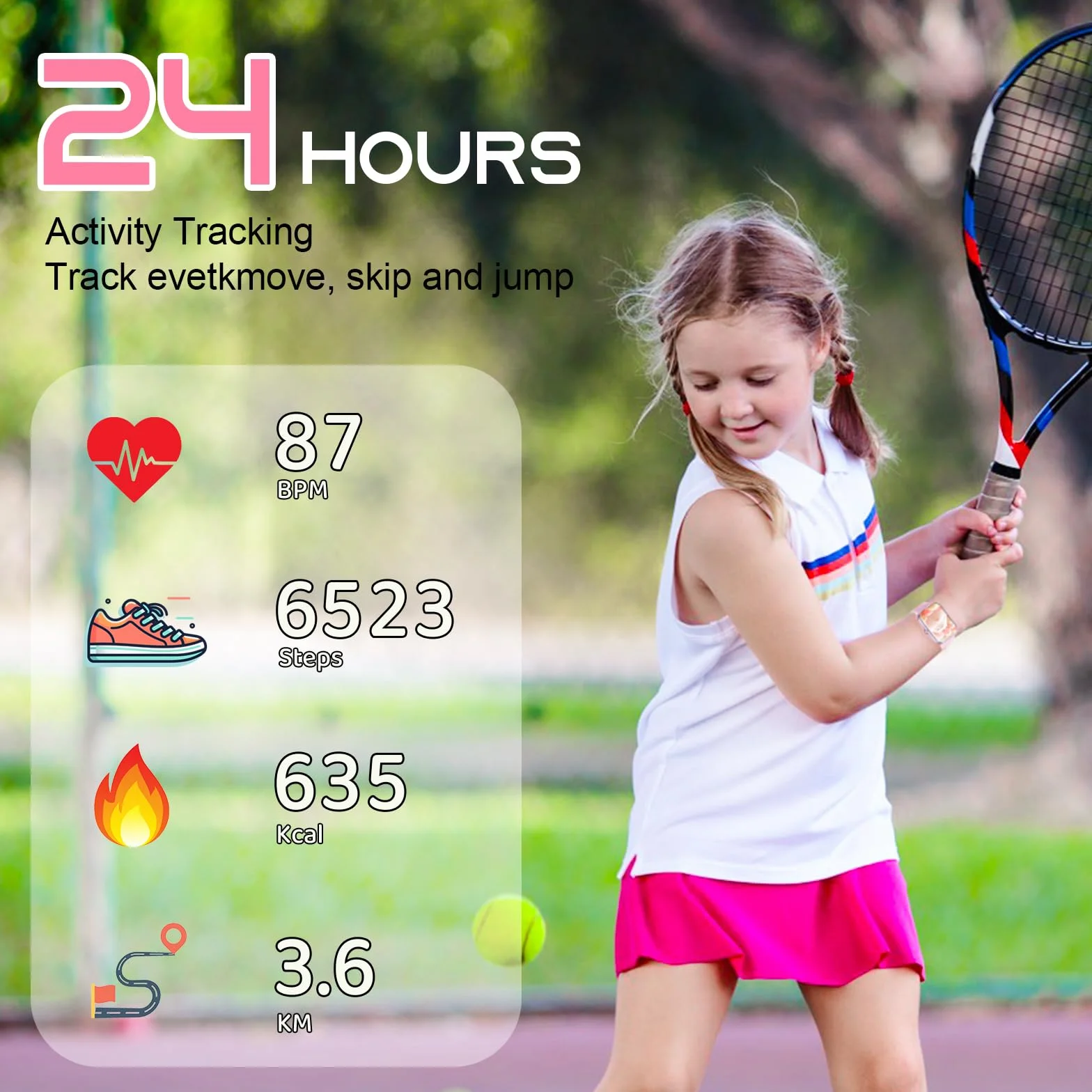 PTHTECHUS Smartwatch Bambini, Orologio Intelligente Fitness Sportivo SmartWatch per Bambini, 1.83' HD Touchscreen, Cronometro Notifiche Messaggi, Fitnesstracker per Ragazzi Ragazze Adolescenti (Rosa)