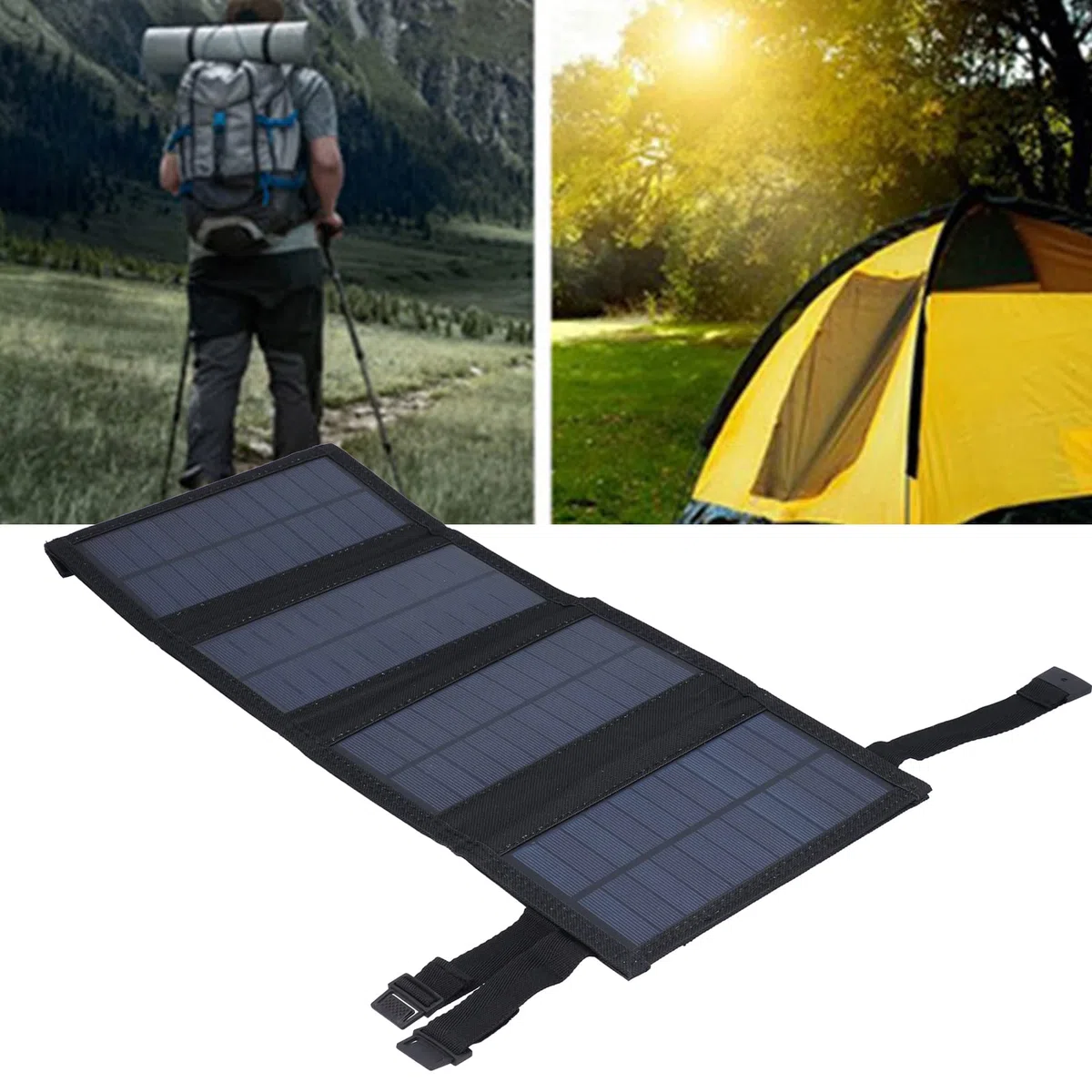 Pannello solare USB da 20 W Collapsible Policristallino Caricatore Celle Solari Portatile Dispositivo Esterno Caricatore Pieghevole (Nero)