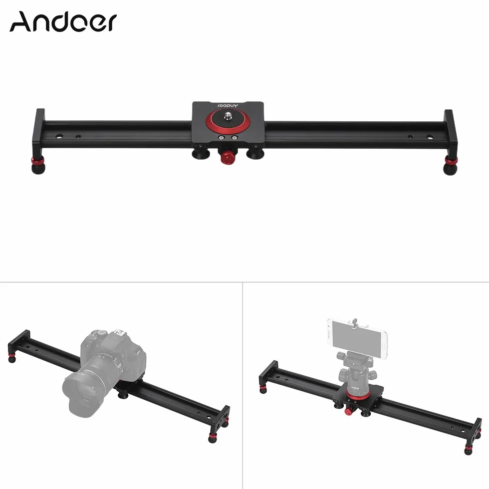 Andoer 50 cm/20 Pollici In Lega di Alluminio Telecamera Slider Video Stabilizzatore Rail per DSLR Camera Camcorder DV Film Fotografia, Caricare Fino a 11 Libbre