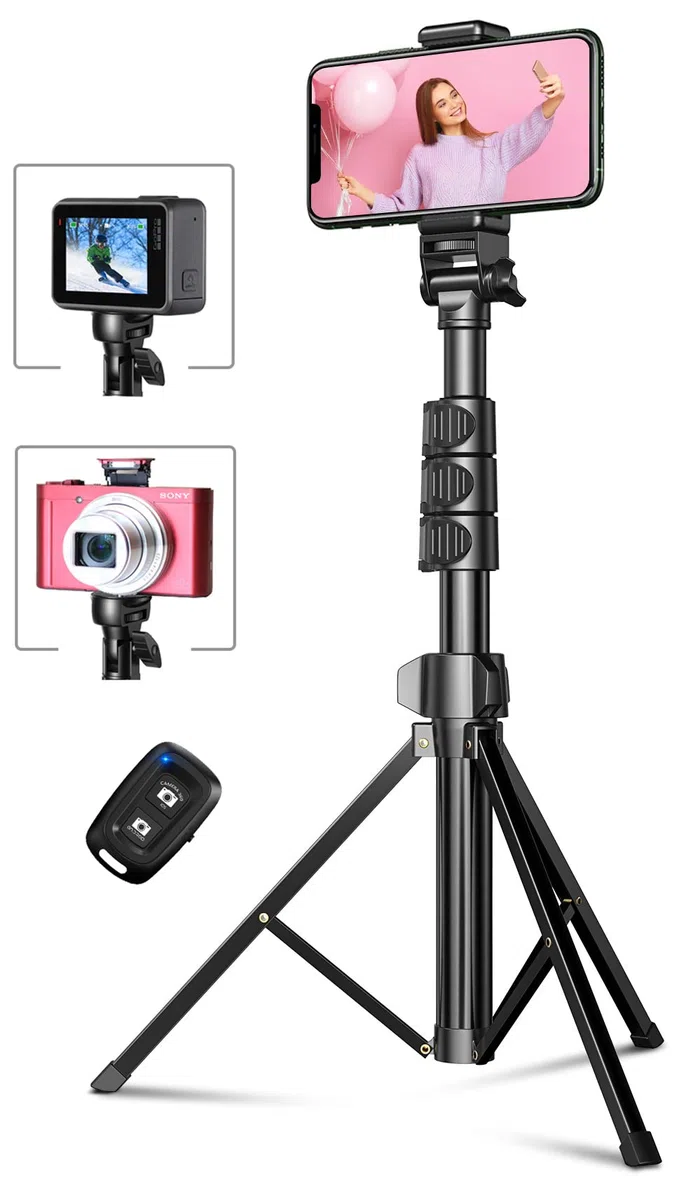 CIRYCASE 142cm/55.9" Treppiede Smartphone, Estensibile All-In-1 Bastone Selfie con Telecomando Bluetooth, Monopiede Fotocamera Compatibile con iPhone/Samsung, Perfetto per Registrazioni Video e Selfie