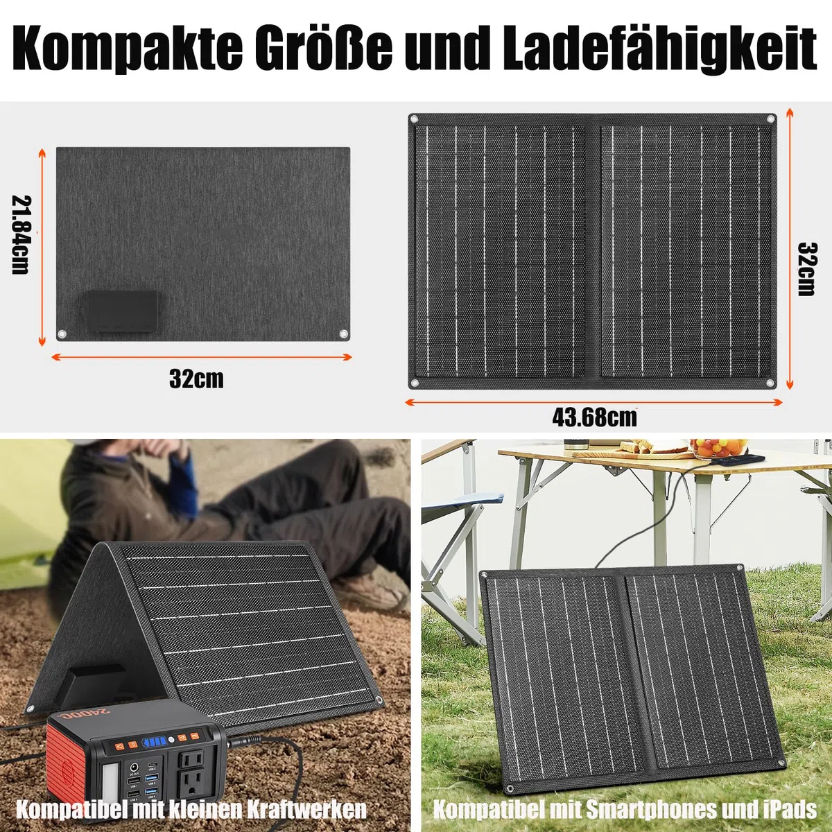 Pannello Solare Portatile 21W Piegaevole Caricatore, Efficienza 23%, Caricatore Rapido con Porte USB e Uscita DC 18V, Pannello Solare Pieghevole per Campeggio Viaggi all'Aria Aperta Emergenza