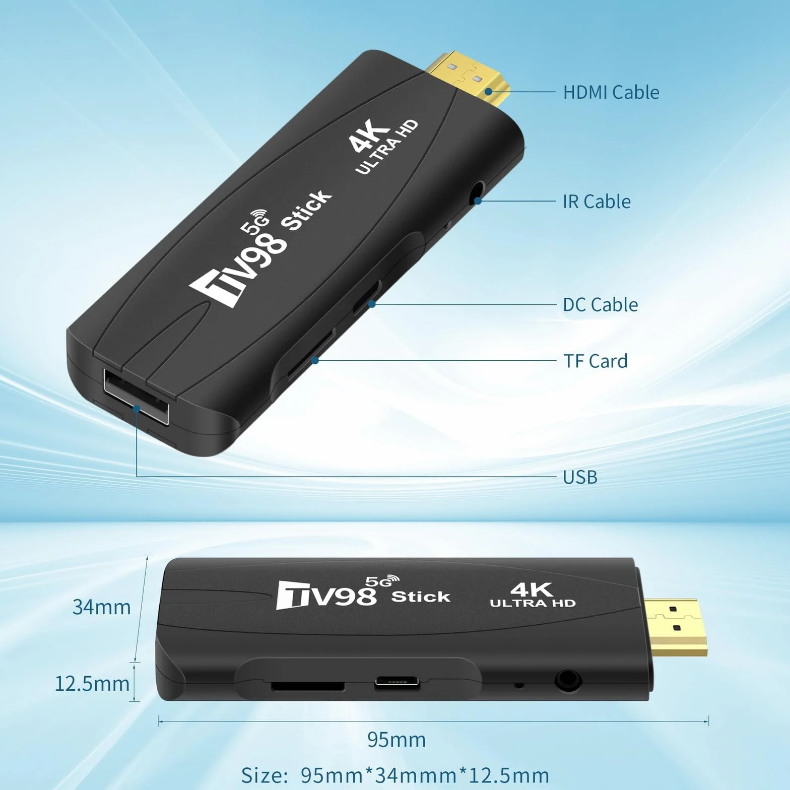 Android TV Stick 4K 2G+16GB H313 Quad-Core 64bit WiFi5 Dual 2.4G/5G WiFi HDR10+ HD Smart TV Stick Box (H 2+16)