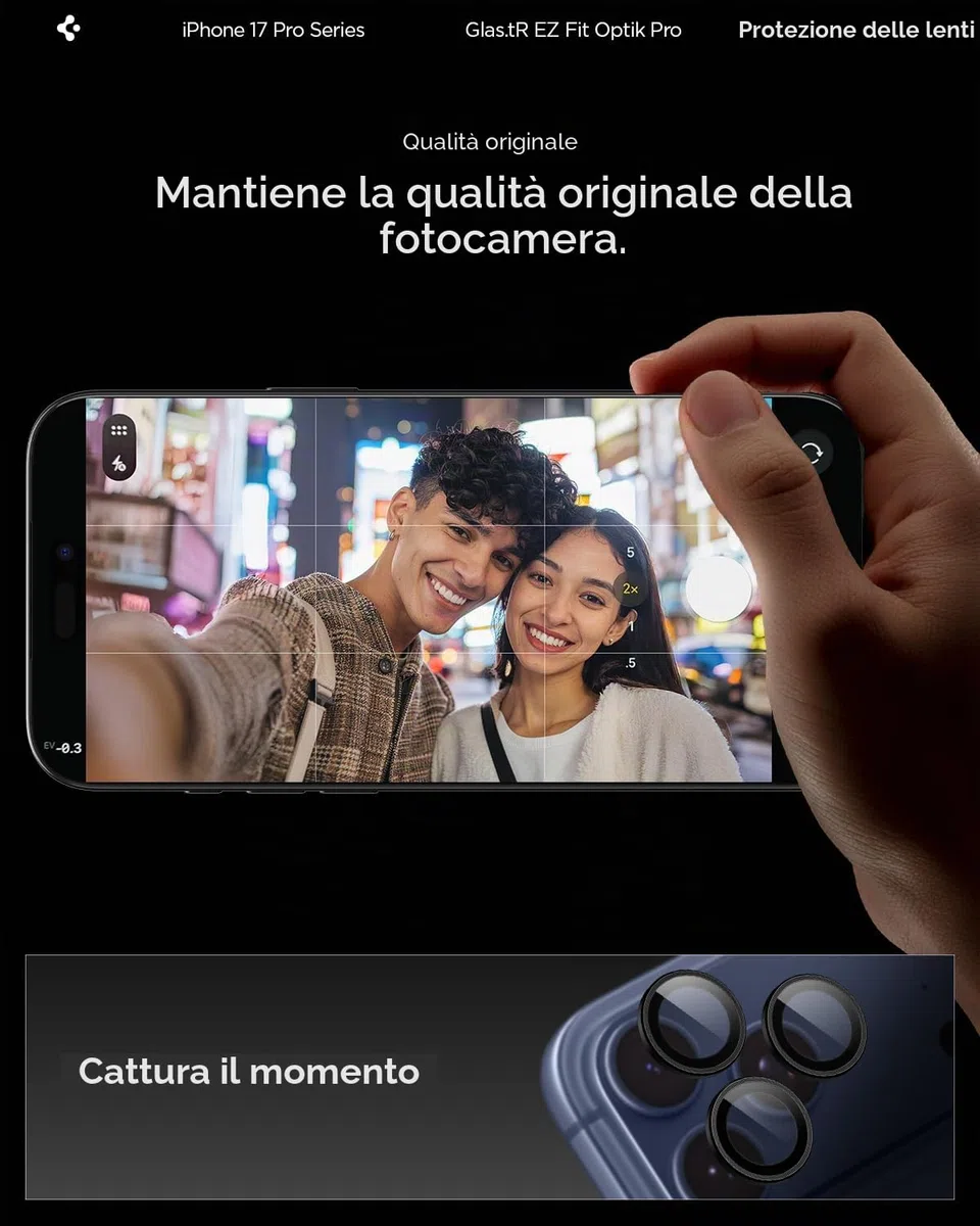 Spigen Protezione Fotocamera compatibile con iPhone 15/16/17 Pro, iPhone 15/16/17 Pro Max, 2 Pezzi, Titanio nero, Anello Individuale, Durezza 9H Pellicola prottetiva