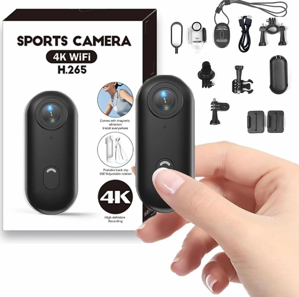Mini Action Cam 4K Body Cam impermeabile indossabile 4K Portatile Videocamera con Rotazione Clip 360 Cam Telecamera POV Magnetica per ciclismo moto passeggiate clip animali domestici vlogging ciclismo