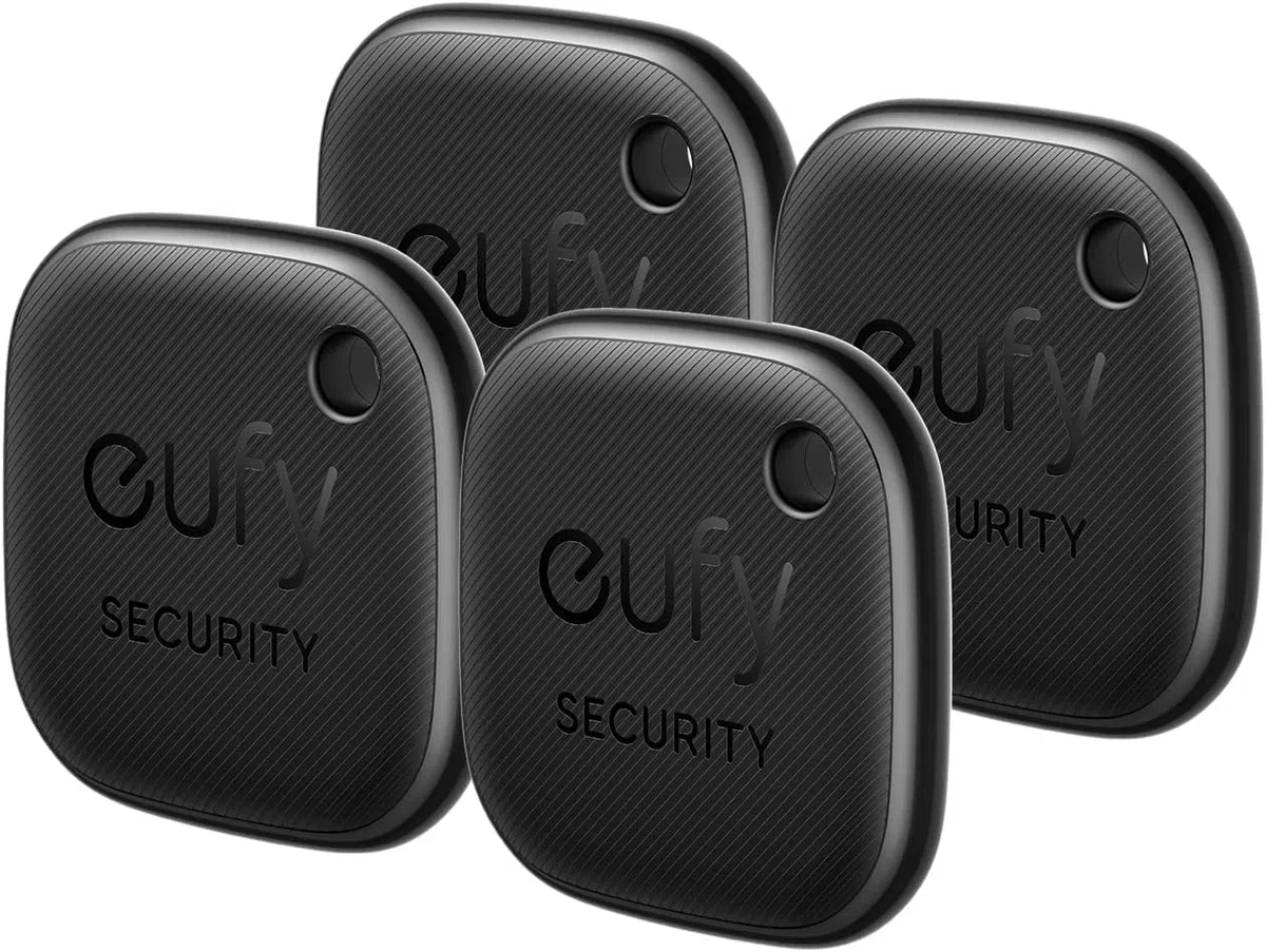 eufy Security SmartTrack Link (nero, confezione da 4) Key Finder compatibile con Apple Find My (iOS) Bluetooth Tracker per auricolari e localizzatore di bagagli