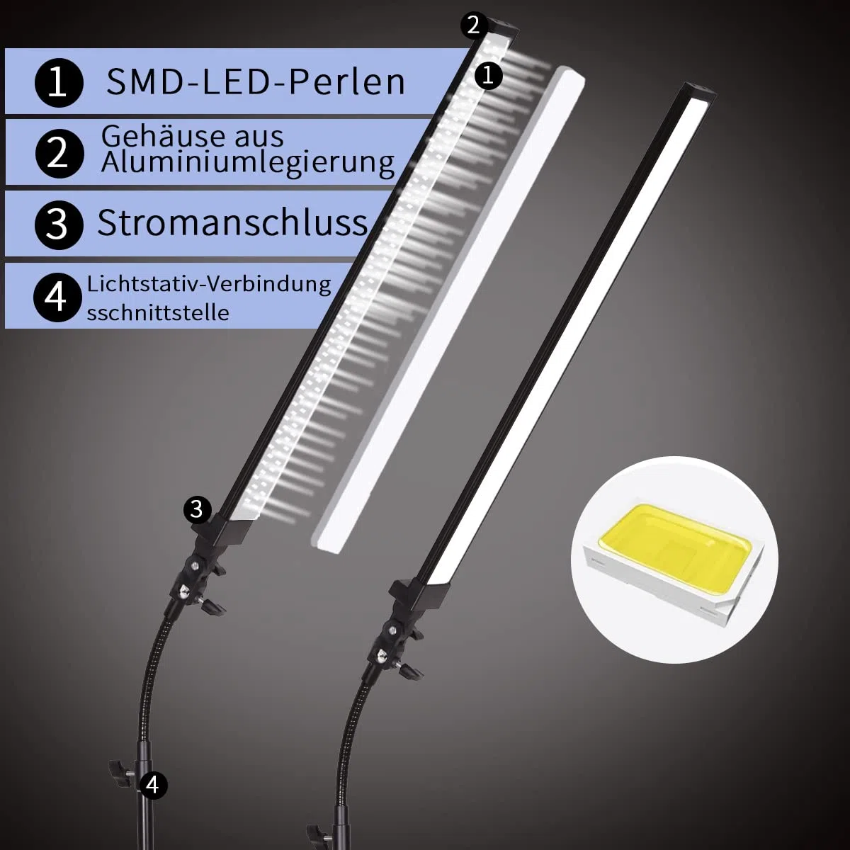 Fotostudio - Set di illuminazione a LED con custodia, flessibile, per bellezza, sopracciglia, tatuaggi, trucco, odontoiatria, ciglia, ritratti, luce di riempimento