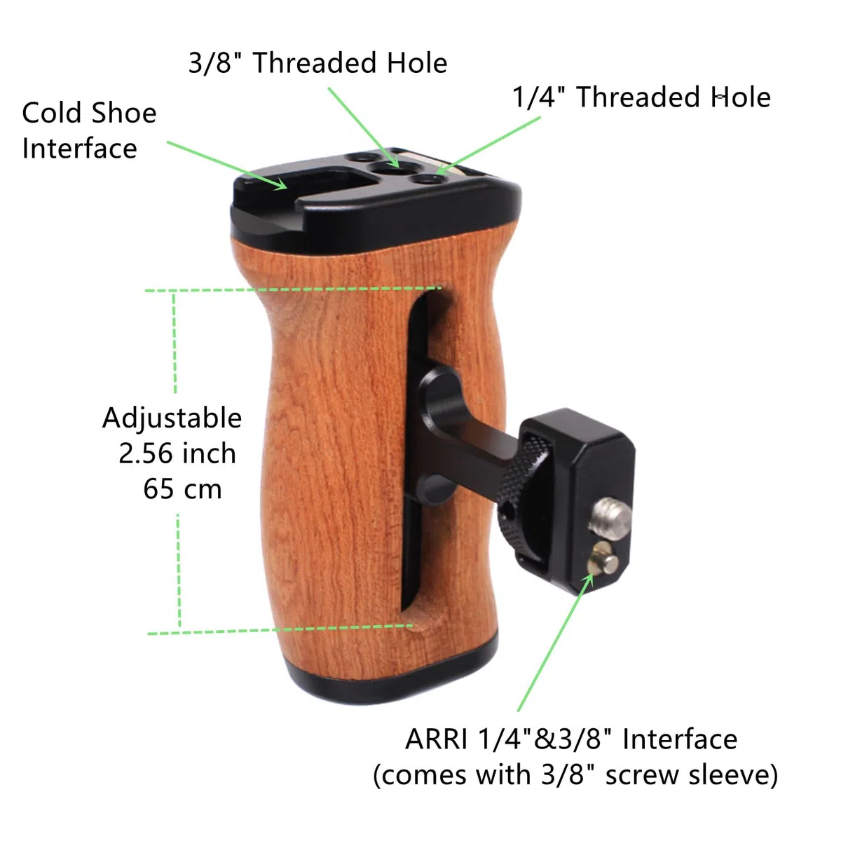 Maniglia laterale in legno compatibile con ARRI 1/4" e 3/8", maniglia sinistra/destra regolabile per EOS R50V/RP/R50/R100/R7/R8, Alpha A7R V/A7 IV/A7S III/7R V/S III/A7R IV, A6700/FX30/FX3