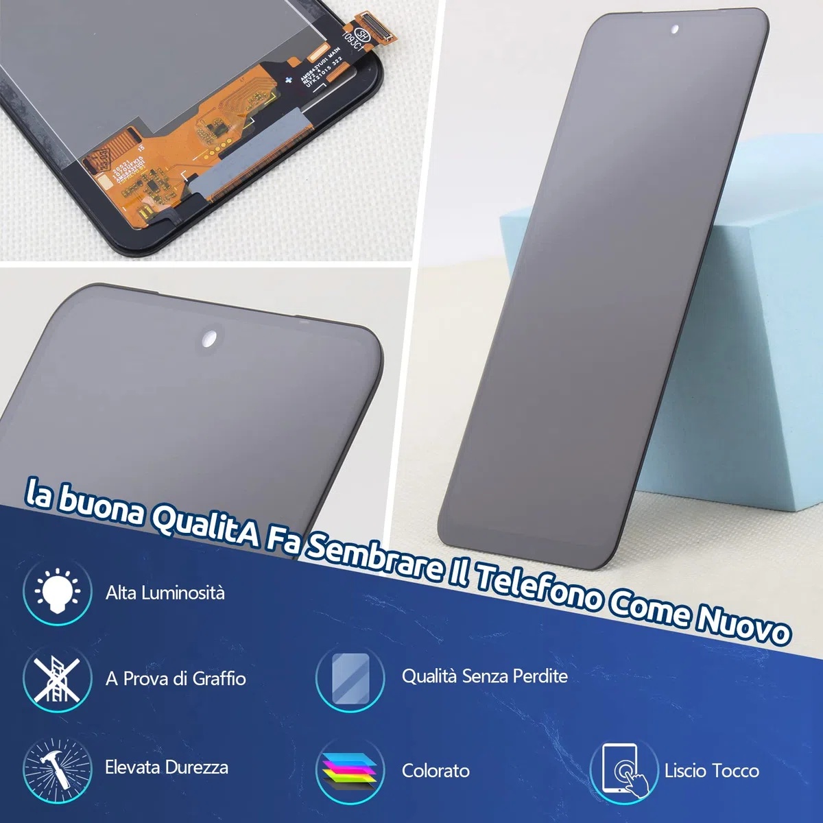 RongZy LCD Schermo per Xiaomi Redmi Note 10 4G / Redmi Note 10s / Poco M5S Display Digitizer Assembly Vetro di Ricambio Touch Screen con Strumenti(Incell)