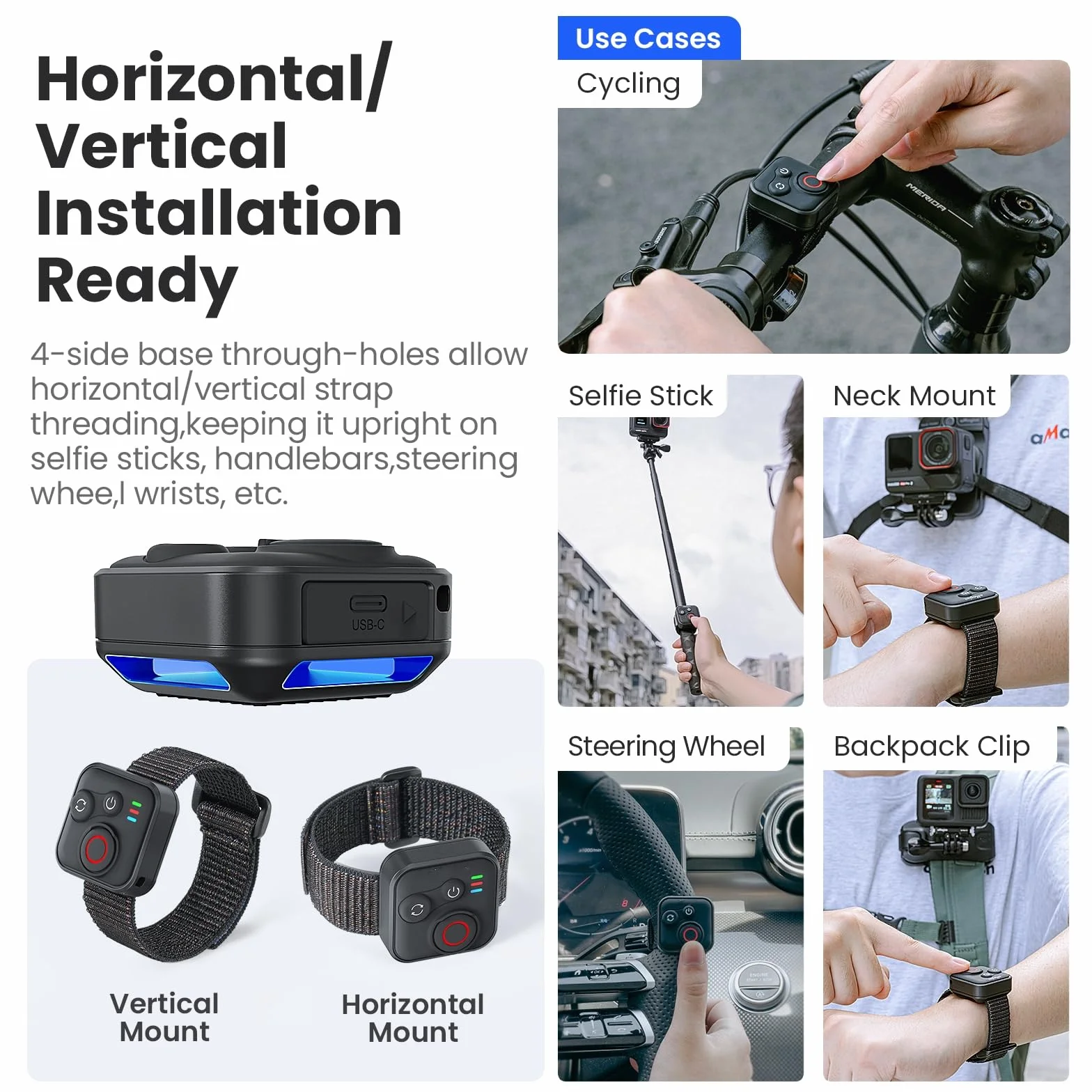 Telecomando Bluetooth per Insta360 X5/X4/X3/ACE Pro/ACE Pro 2/Go3/Go3S, Portata di 50 Metri, con Cinturino da Polso, Durata della Batteria di 96 Ore
