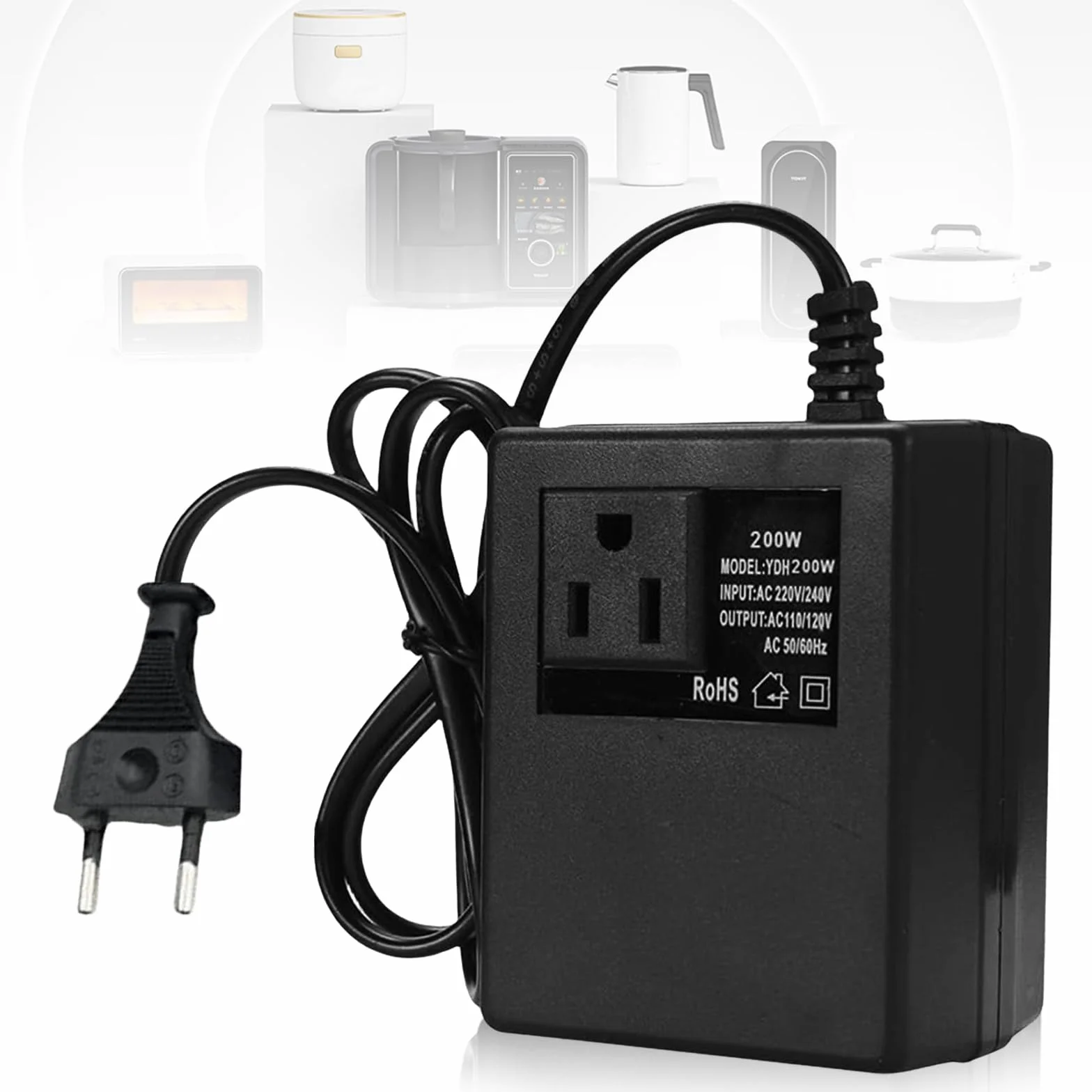 Trasformatore di tensione da 220 V a 110 V, 200 W, adattatore di alimentazione passo verso il basso, adattatore di corrente da viaggio, convertitore di tensione, spina EU