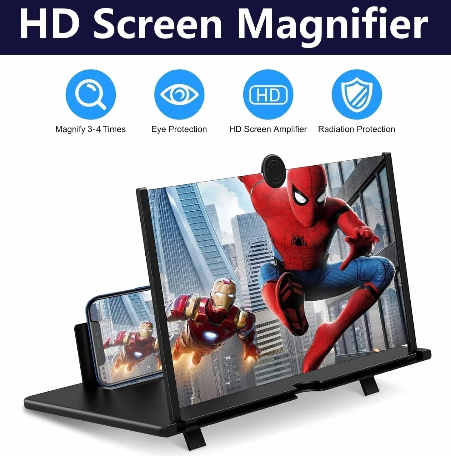 Lente ingrandimento smartphone, 16 pollici Ingranditore schermo smartphone 3D HD, anti-luce blu, adatto per la visione di film, anime, per tutti gli smartphone