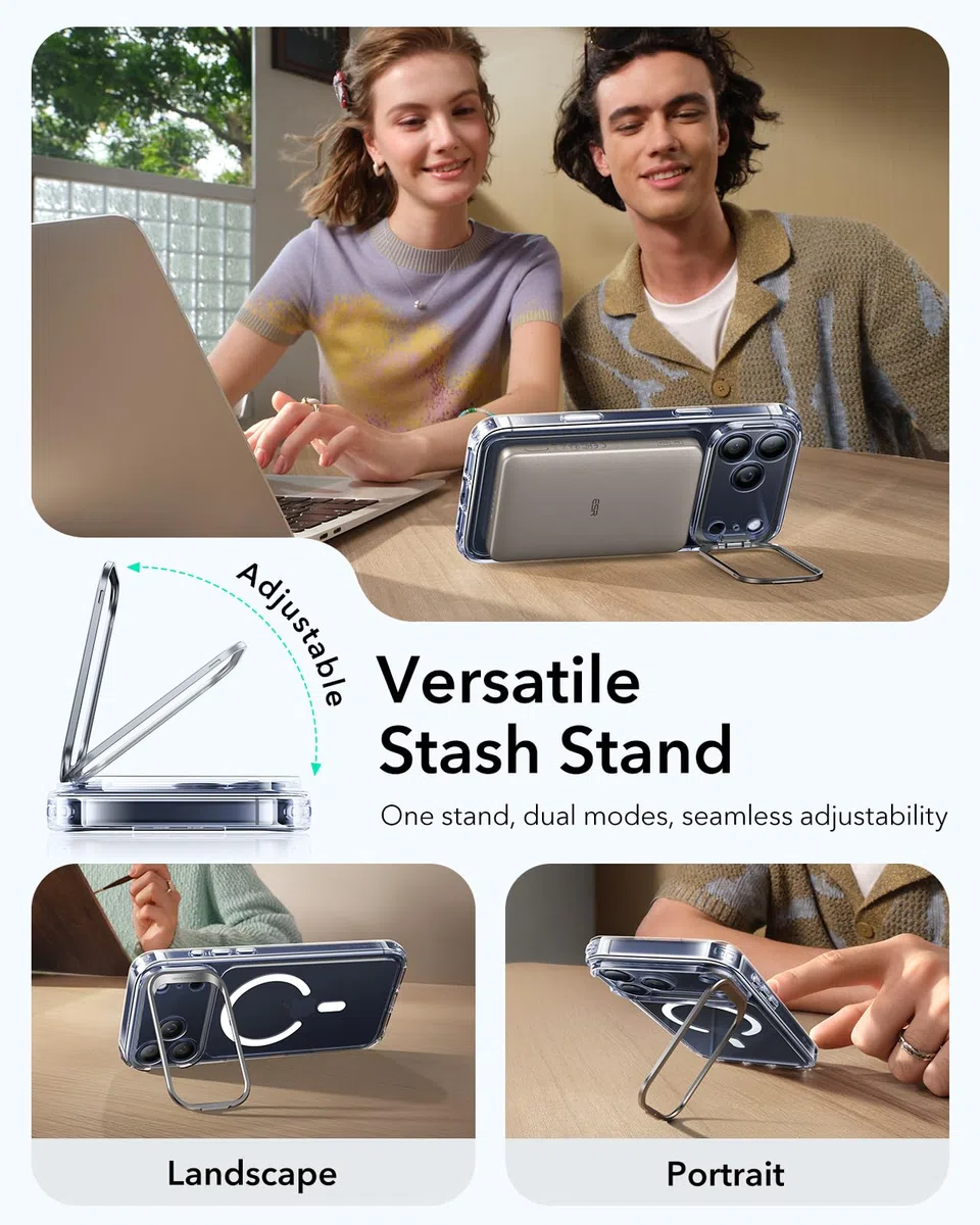 ESR Cover per iPhone 17 Pro, Controllo della fotocamera, Compatibile con MagSafe, Supporto integrato, Protezione di livello militare, Retro resistente ai graffi, Serie Classic, Trasparente