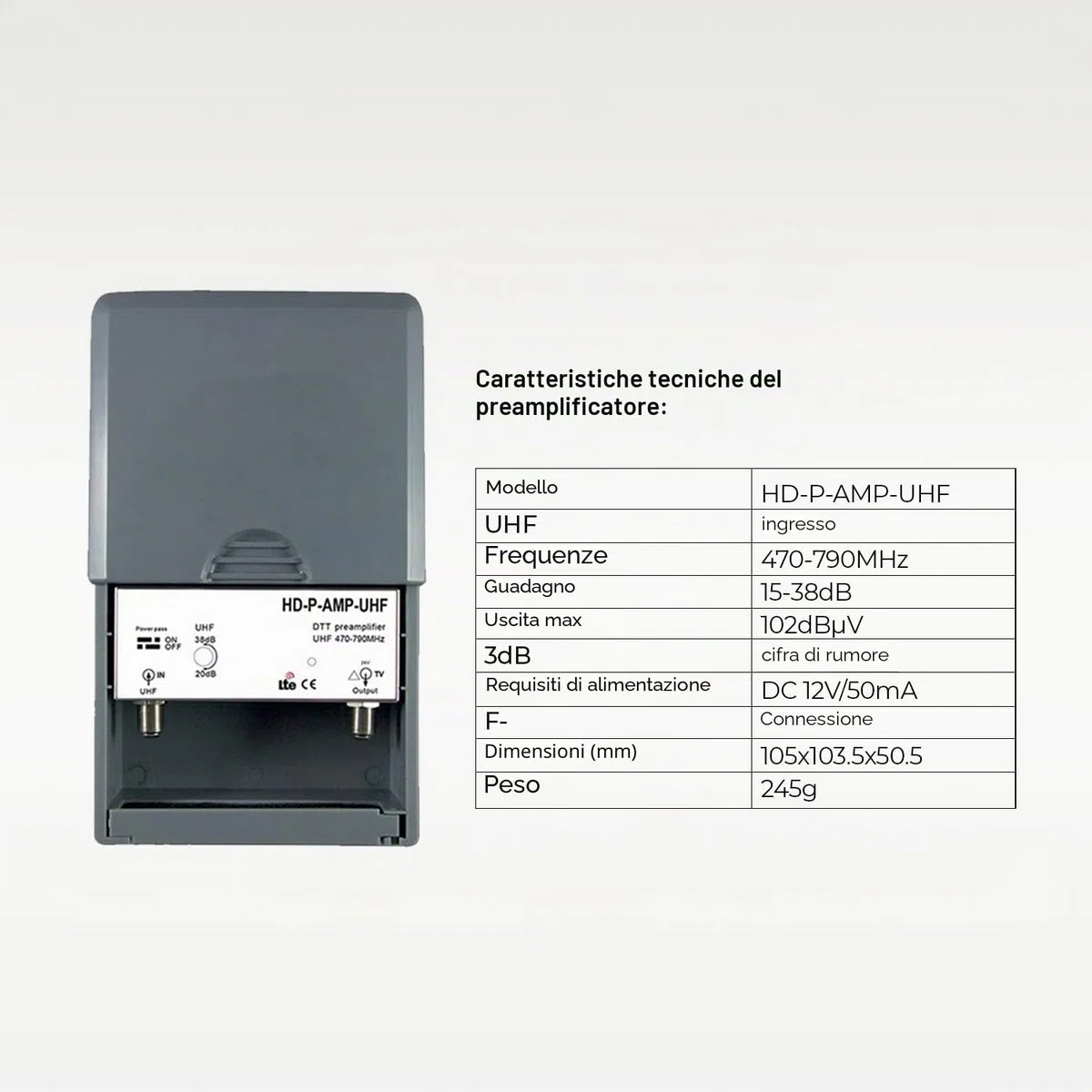 LEYF Preamplificatore TV/Guadagno regolabile 15-38dB/Amplificatore Antenna TV/Ampli per TNT HD Segnale UHF 470-790MHz