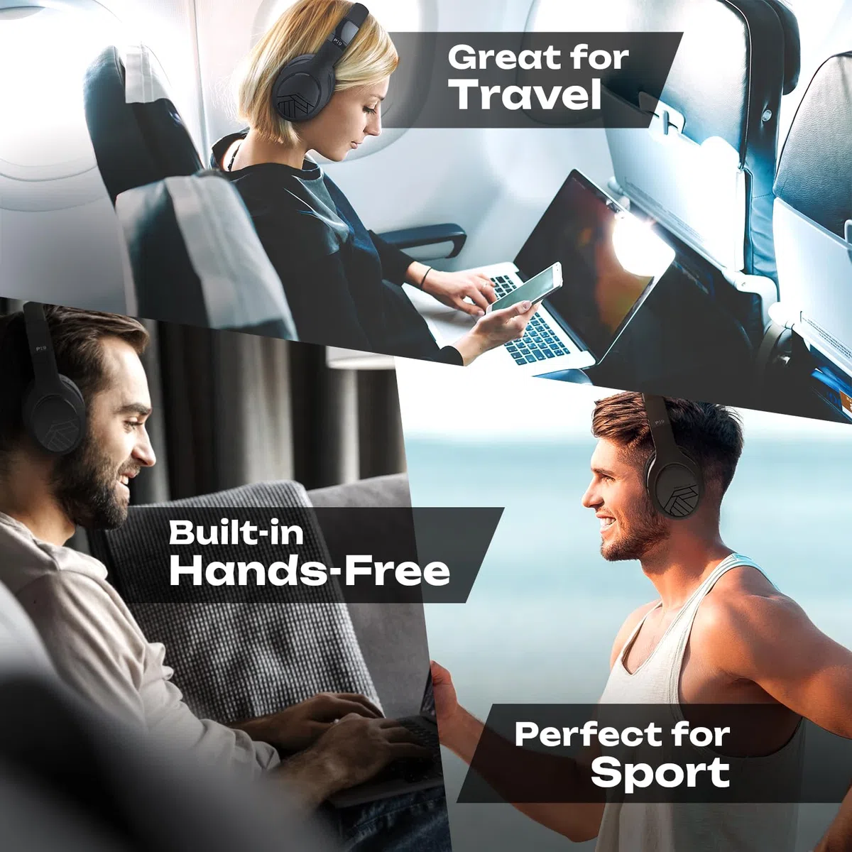 PowerLocus Cuffie Bluetooth, Cuffie Over-Ear con 60 ore di riproduzione, 3 - modalità di EQ, Cuffie Wireless Pieghevoli, Cuffie con Microfono, Hi-Fi Bassi Profondi per Viaggio/Android/Corso Online