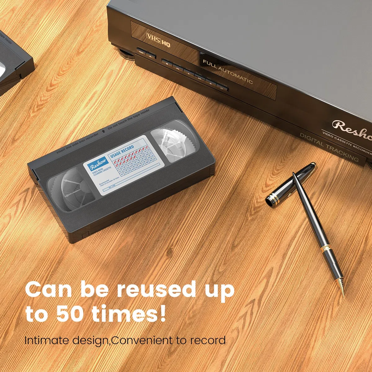 Reshow Nastro di Pulizia per Testina VHS/VCR - Pulitore di Testine per Lettori VHS, Tecnologia a Secco, Nessun Fluido Richiesto (Dry)