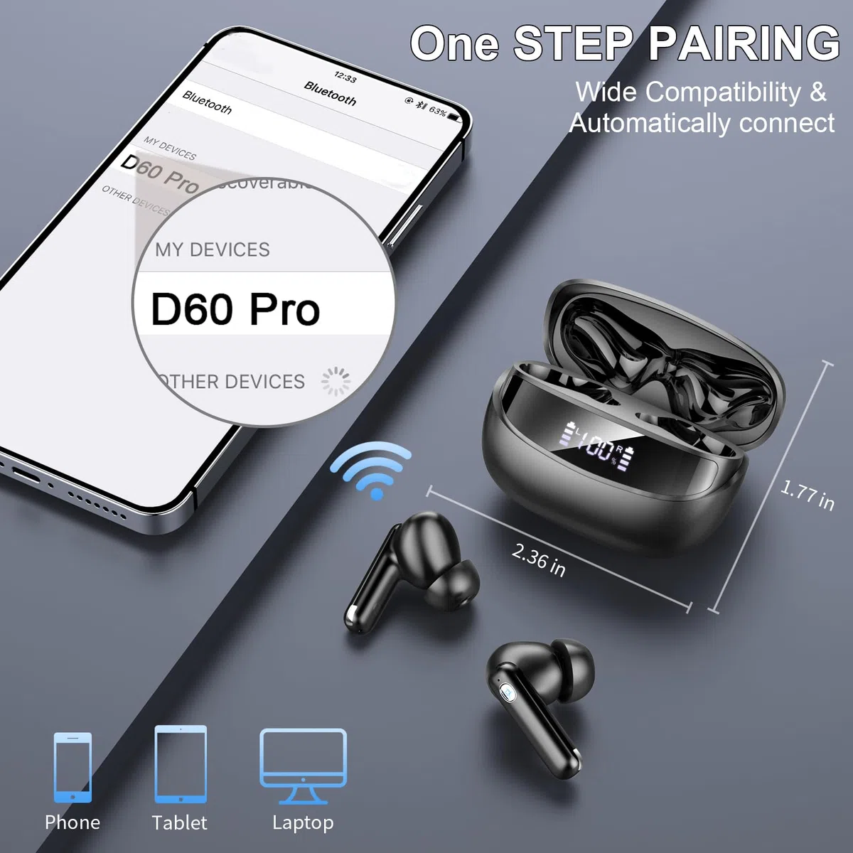 Nuovo Cuffie Bluetooth 5.4, Auricolari Bluetooth Stereo HiFi Con 4 ENC Microfoni Anti-Rumore, Durata 50 Ore Cuffiette In Ear, Impermeabili IP7 Cuffie Senza Fili, Cuffiette Touch Control, LED-Display