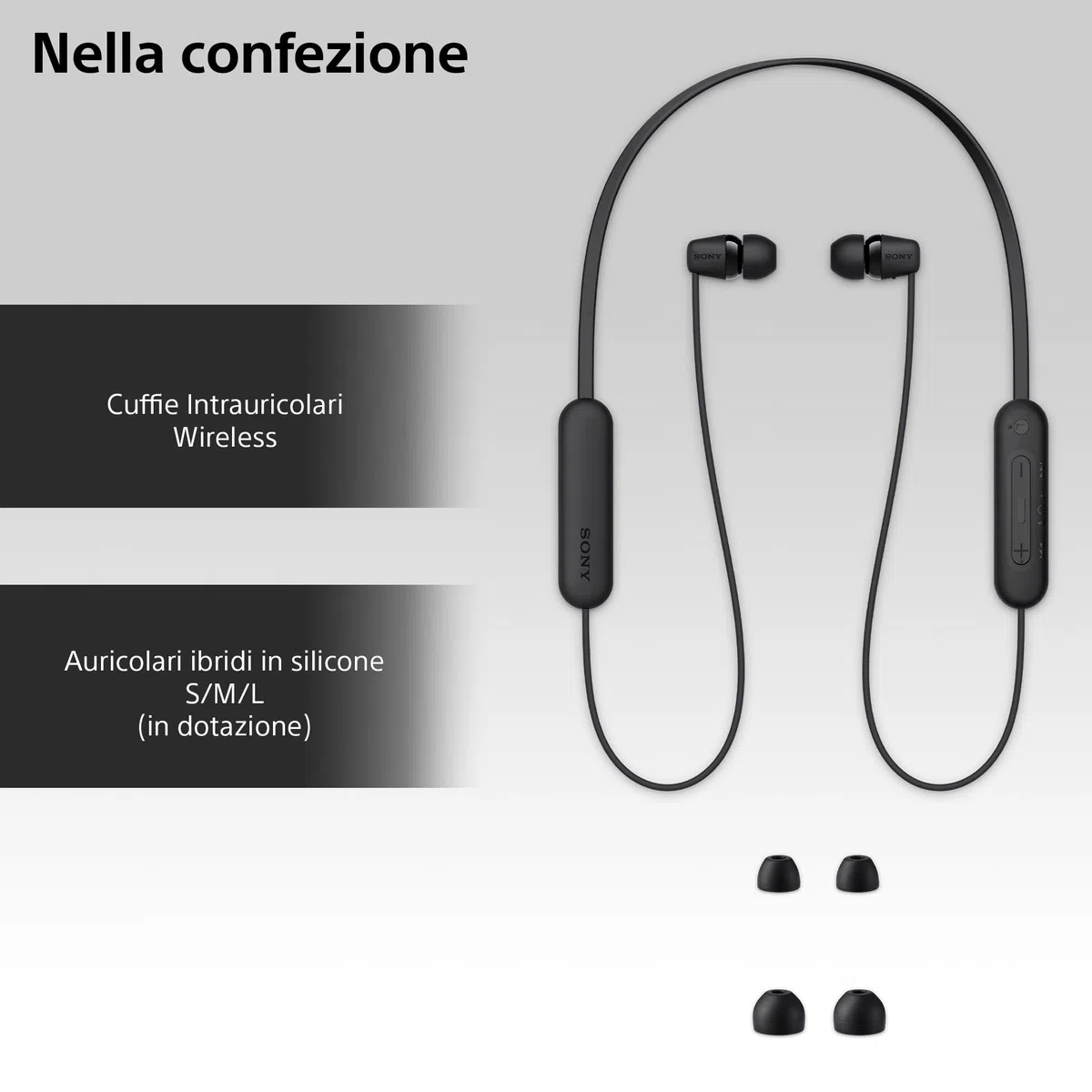 Sony WI-C100 - Cuffie wireless bluetooth, Fino a 25 ore di autonomia, Microfono integrato per telefonate, Compatibile con assistente vocale (Nero)