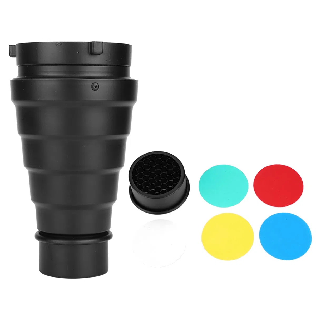 Snoot Ottico Bowens, Snoot Honeycomb Grid Light Beam Tube Bowens Mount Filtro in Lega di Alluminio per Studio Strobe Flash e 4 Pezzi Gel Colorato per la Direzione Dell'illuminazione e la Prevenzione