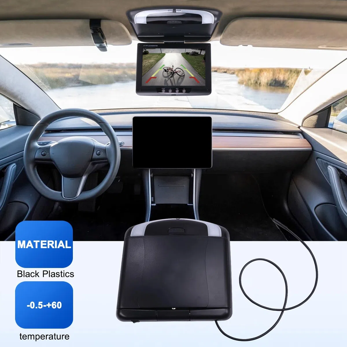 Monitor da Tetto per Auto LCD Flip Screen Top Multimedia Video Display Montato A Soffitto Tetto, Soffitto per Auto Nero