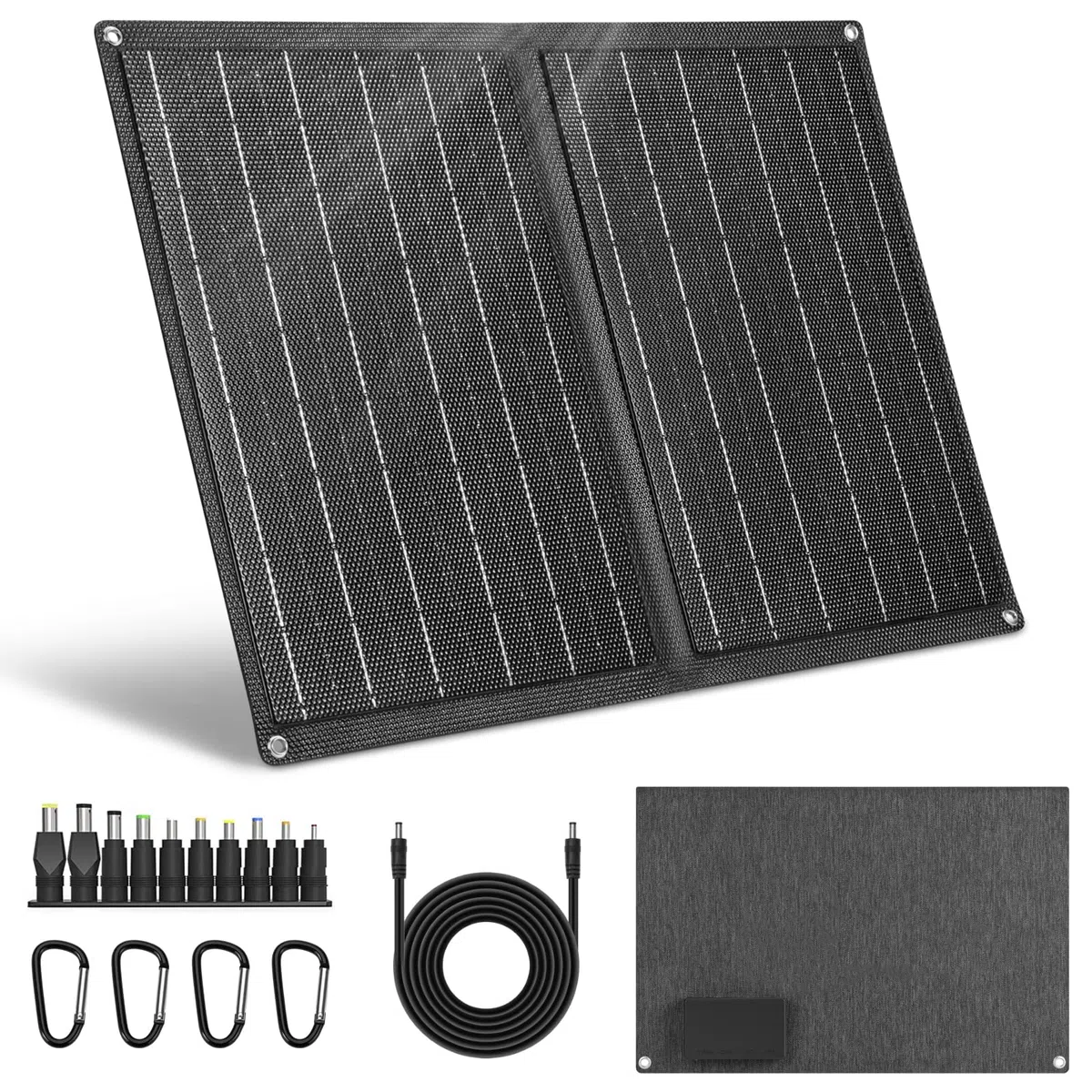 Pannello Solare Portatile 21W Piegaevole Caricatore, Efficienza 23%, Caricatore Rapido con Porte USB e Uscita DC 18V, Pannello Solare Pieghevole per Campeggio Viaggi all'Aria Aperta Emergenza