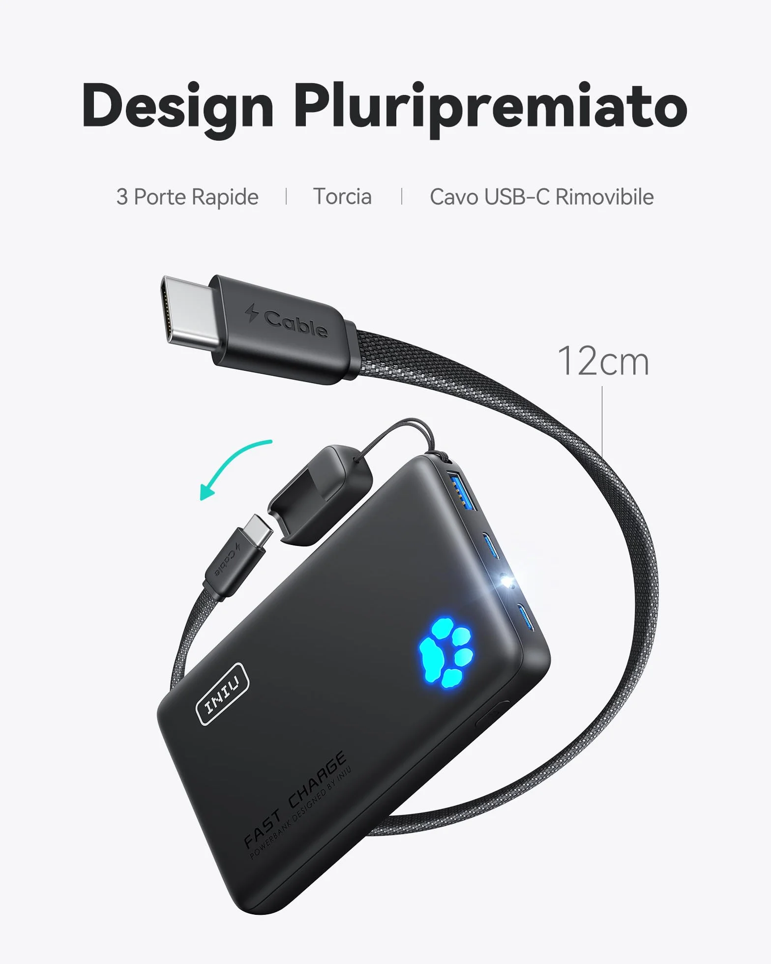 INIU Power Bank, Piccolo 45W Ricarica Rapida 10000mAh Powerbank con Cavo USB C Staccabile, Idoneo per Volo, Essenziali da Viaggio, Caricatore Portatile per iPhone 17 16, Samsung S25 Xiaomi iPad ecc.
