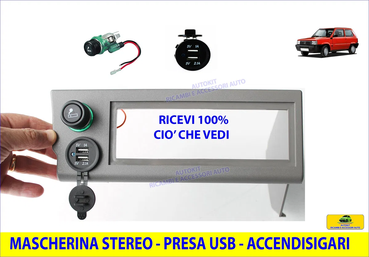 Mascherina Autoradio grigia per Panda 141 dal 1986 al 2003 - Accendisigari illimimato Presa USB Kit Stereo Stereo - 10.022-G-GE00026-GE30085
