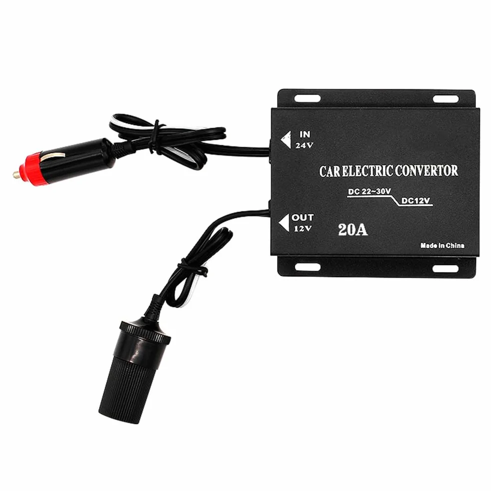 DollaTek Convertitore di alimentazione per auto da 24 V a 12 V con presa accendisigari, 20 A, nero, uscita 12 V CC, 240 W, confezione da 1