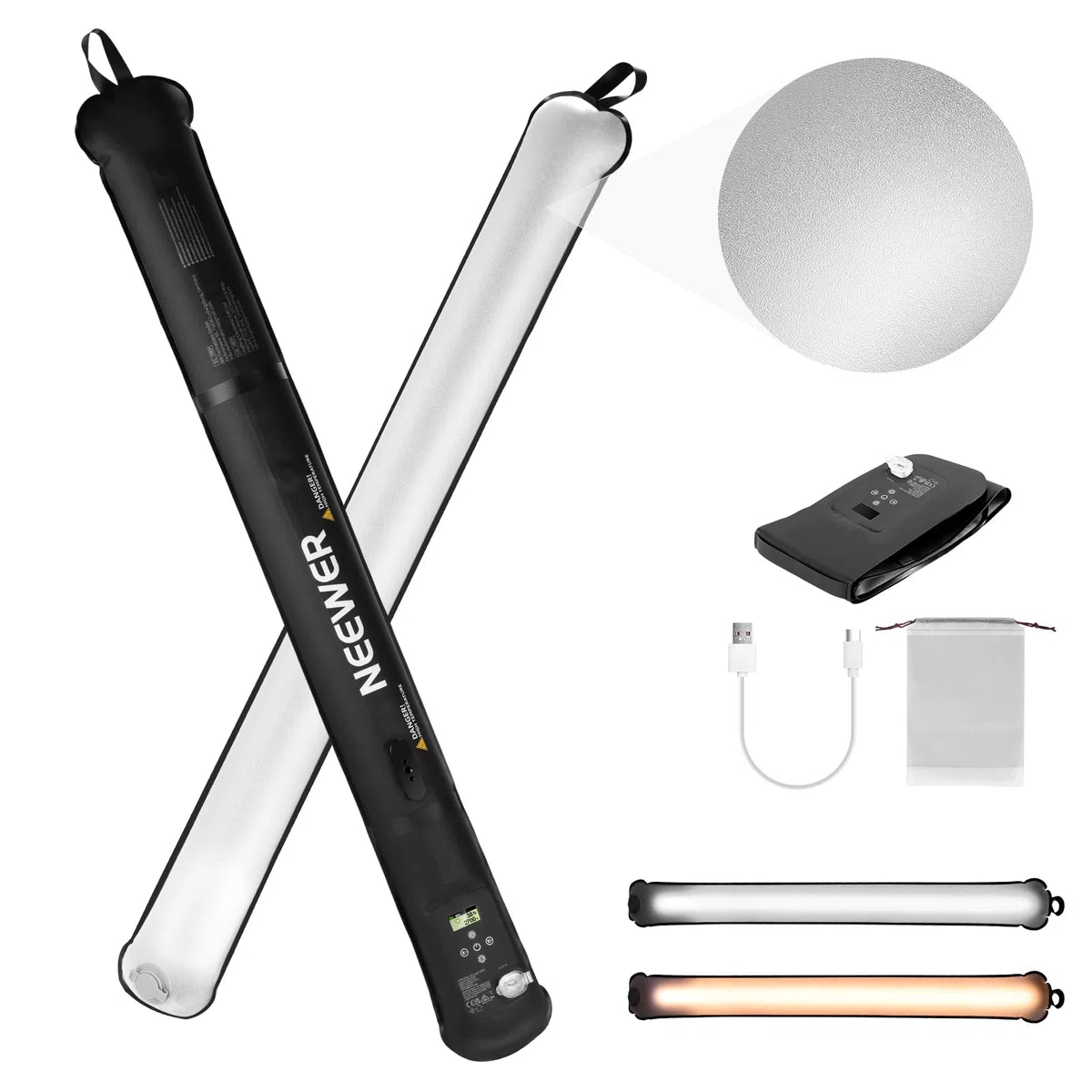 NEEWER BASICS 21W Barra LED Luce Fotografica Portatile 90cm Illuminazione Video TPU Gonfiabile Bicolore 2700-6500K 1300LUX 12 Effetti CRI95 Batteria 2500mAh per Studio Foto Registrazione, GC21B