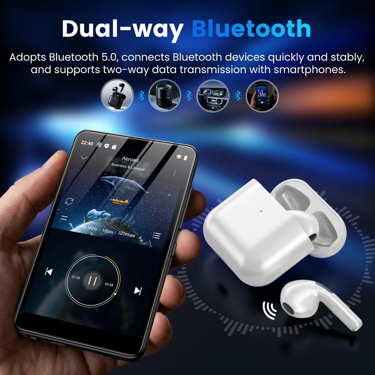 Diofox Lettore MP3 con Bluetooth e WiFi, sistema operativo Android 13, 3+32GB di memoria, lettore MP3 MP4 con touchscreen da 4,02 pollici, Spotify, Amazon Music, Deezer, Play Store, fino a 512GB-Nero