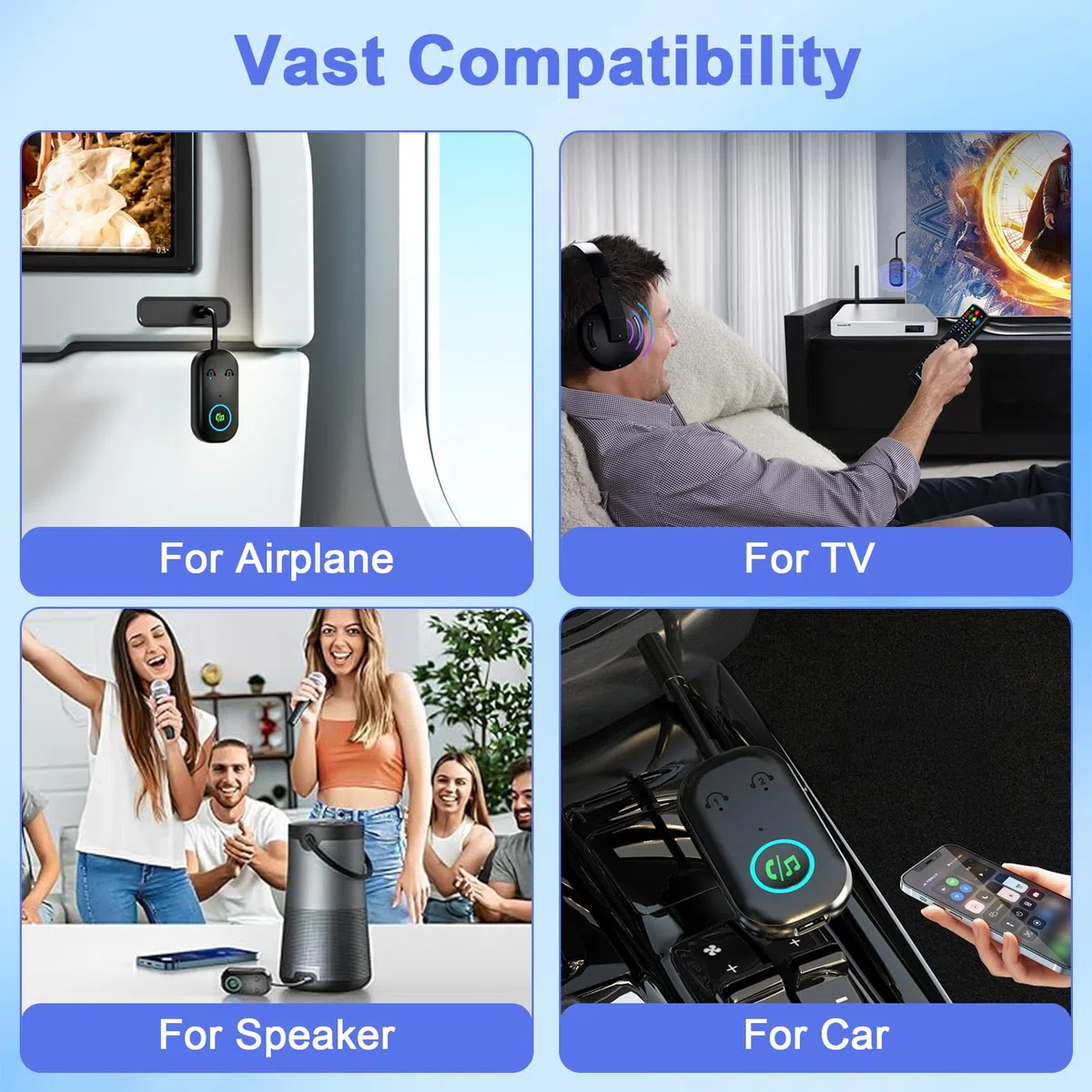 Trasmettitore Bluetooth 5.3, Adattatore Bluetooth 2-in-1, Adattatore Cuffie Aereo Supporta 2 Auricolare, 3.5 mm AUX Jack Trasmettitore per TV, Telefono Mobile, Car Audio Systems, Palestra