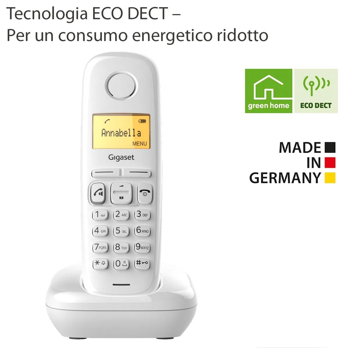 Gigaset A270 - Telefono Cordless con Vivavoce - Display Grafico Illuminato - Lunga durata delle batterie, Bianco [Versione Italiana]