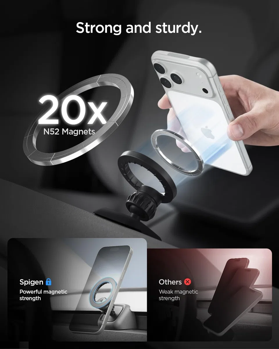 Spigen Tesla Model 3 Highland 2024-26, Model Y Juniper 2025 2026 (Standard e Premium, ECCETTO Performance) Porta Cellulare Auto, Supporto Telefono MagSafe per Presa d'Aria, Accessori per iPhone 17