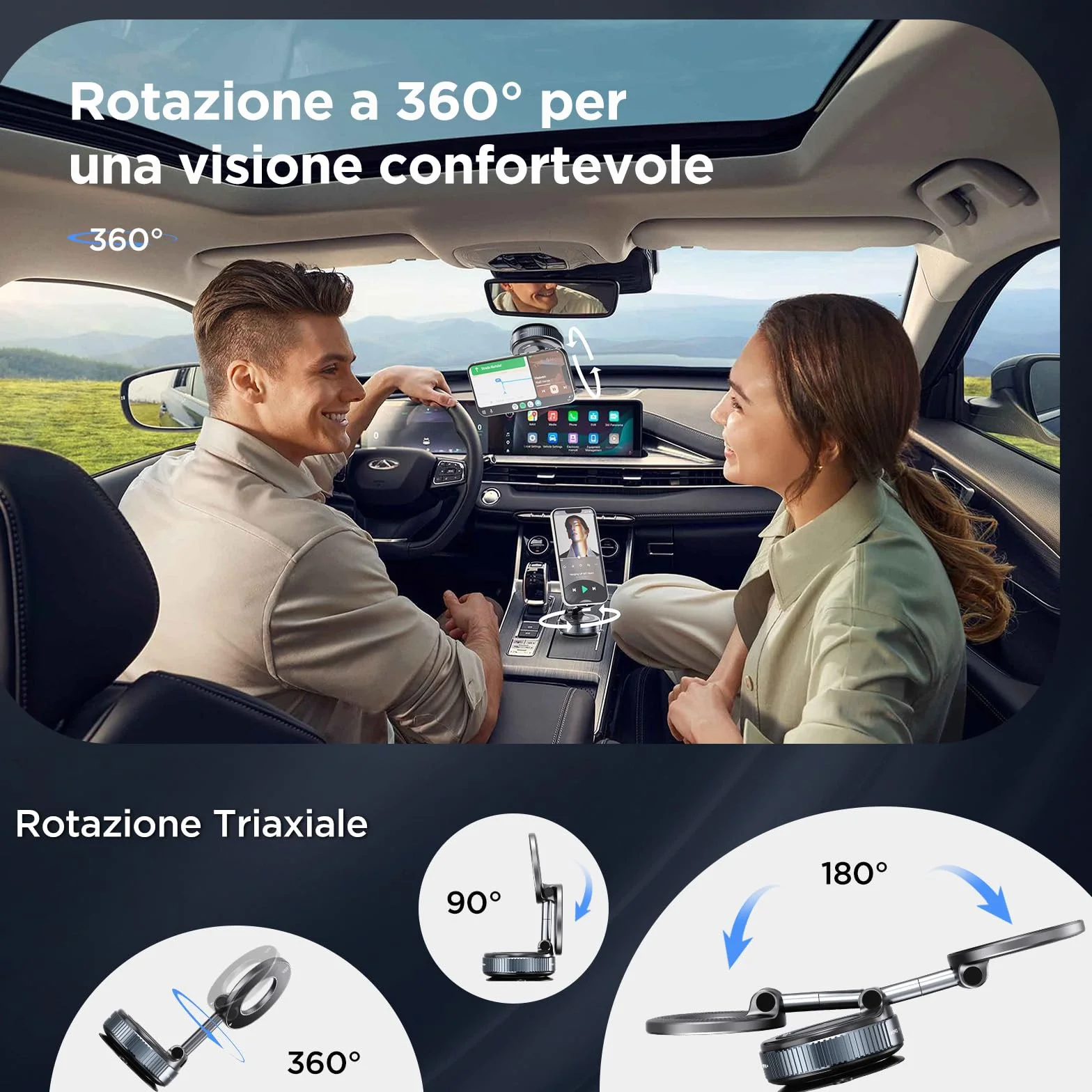 MSXTTLY Supporto Magnetico Cellulare Auto Vmag-S1, Supporto Telefono Auto per Magsafe, 360° Rotazione Pieghevole, Magnete Super Compatibile con tutti i telefoni con iPhone 17-12 Pro MAX e Android Nero