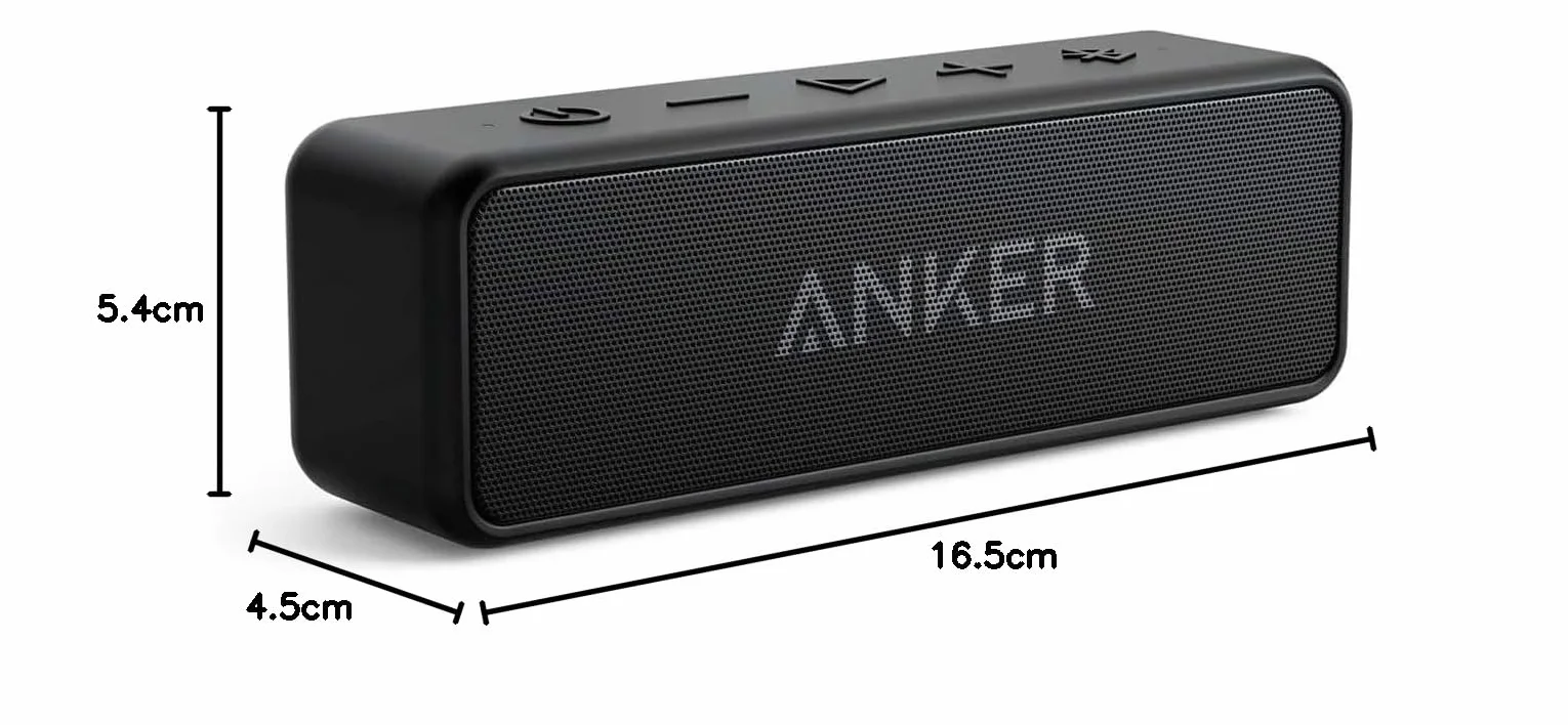 Soundcore Anker 2 Portable Bluetooth Speaker with Stereo Sound 12W, Bluetooth 5, BassUp, IPX7, 24h, Wireless Stereo Pairing, for Home, Outdoor, Travel