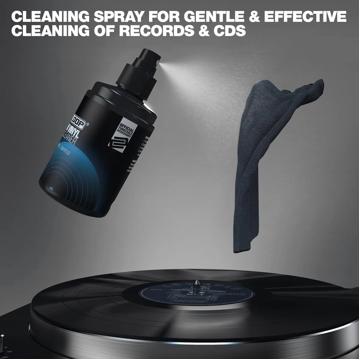 Reloop Premium Vinyl & Stylus Cleaning Set - per Pulizia Vinili, CD e Puntine, Kit 4-in-1 con Spray 200ml, Spazzola in Carbonio, Pennello per Testina