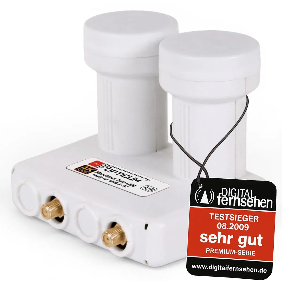 RED OPTICUM LMTP 04H Monoblock Twin LNB 0.1dB - LNB doppia testa per 2 partecipanti e 2 satelliti con DiseqC integrato - 3D UHD 4K Ready - Monoblock LNB Astra Hotbird incl