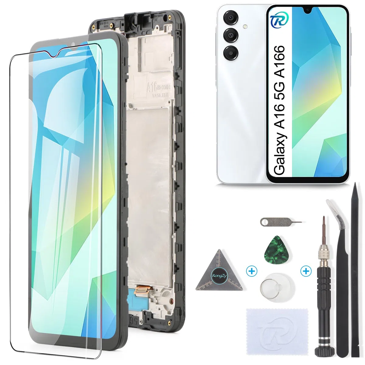 RongZy Schermo LCD per Samsung Galaxy A16 5G Display Sostituzione per Galaxy A16 5G SM-A166B/A166E Digitizer Assembly Vetro di Ricambio Touch Screen con Strumenti(6.7", Nero con Cornice)