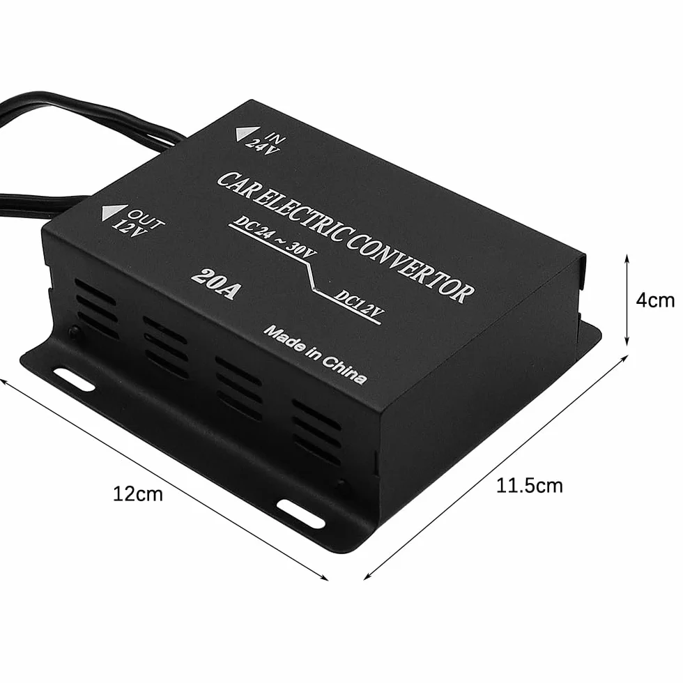 DollaTek Convertitore di alimentazione per auto da 24 V a 12 V con presa accendisigari, 20 A, nero, uscita 12 V CC, 240 W, confezione da 1