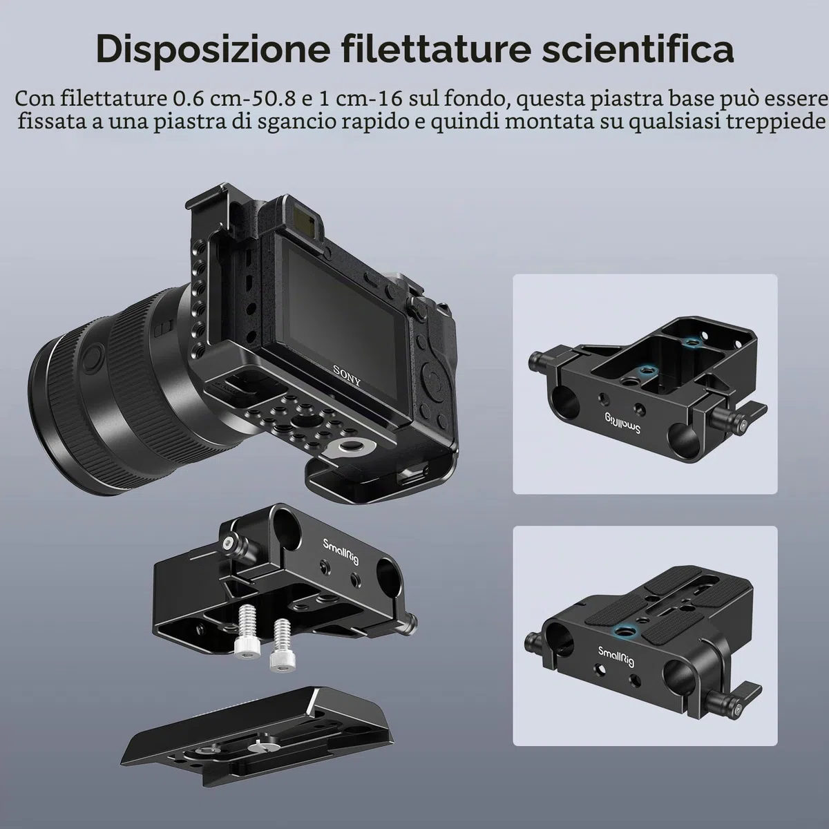 SMALLRIG Piastra di base per fotocamera con morsetto per guida asta LWS da 15 mm, piastra di base per Sony A6500 A6600 A6300, per Canon R5 R6, per Sony A7SIII / A7III, per fotocamere - 1674