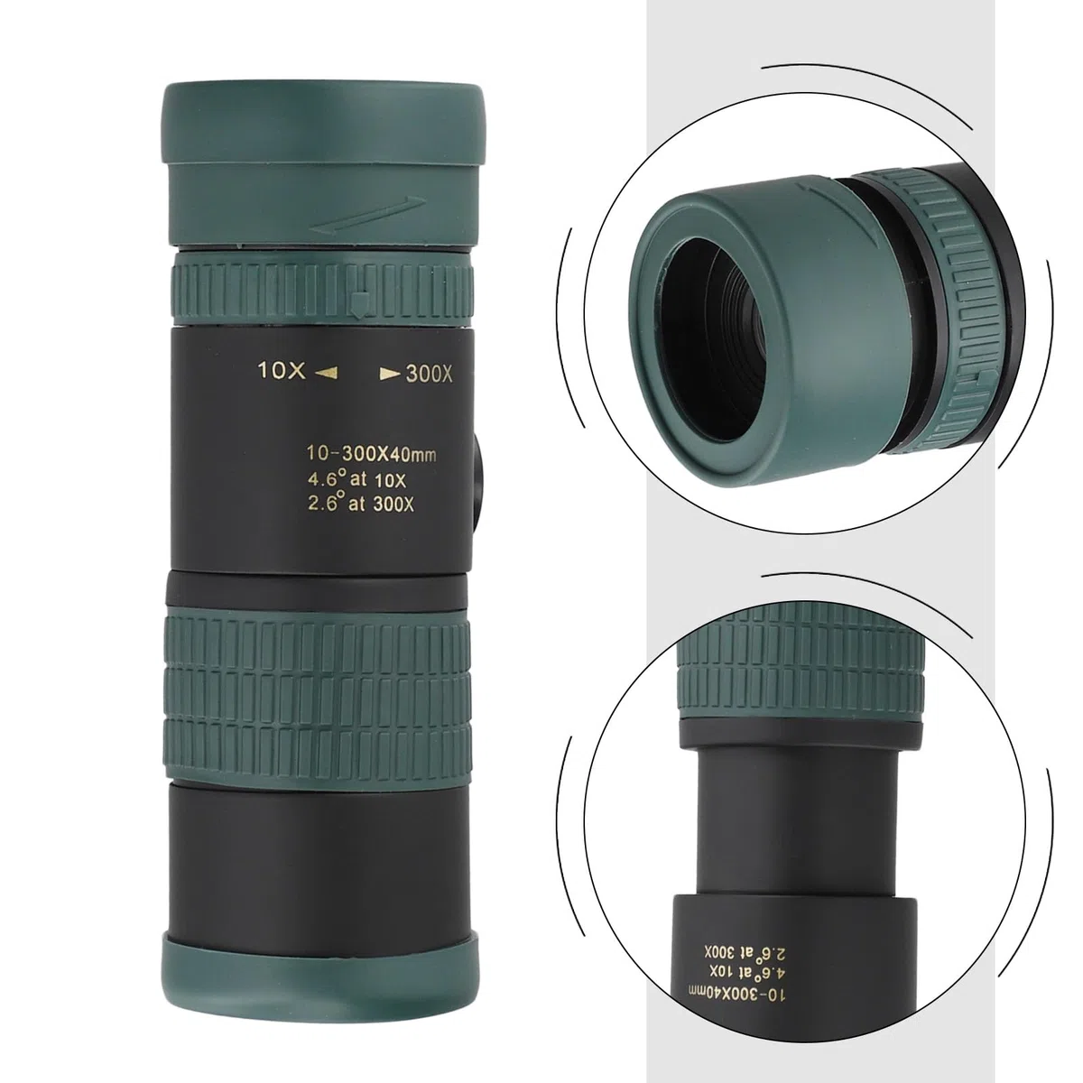 Telescopio monoculare, zoom 10-300x, potente, portatile, ad alta definizione, per esterni, retrattile, monocolo per escursionismo e campeggio (solo monocolo)