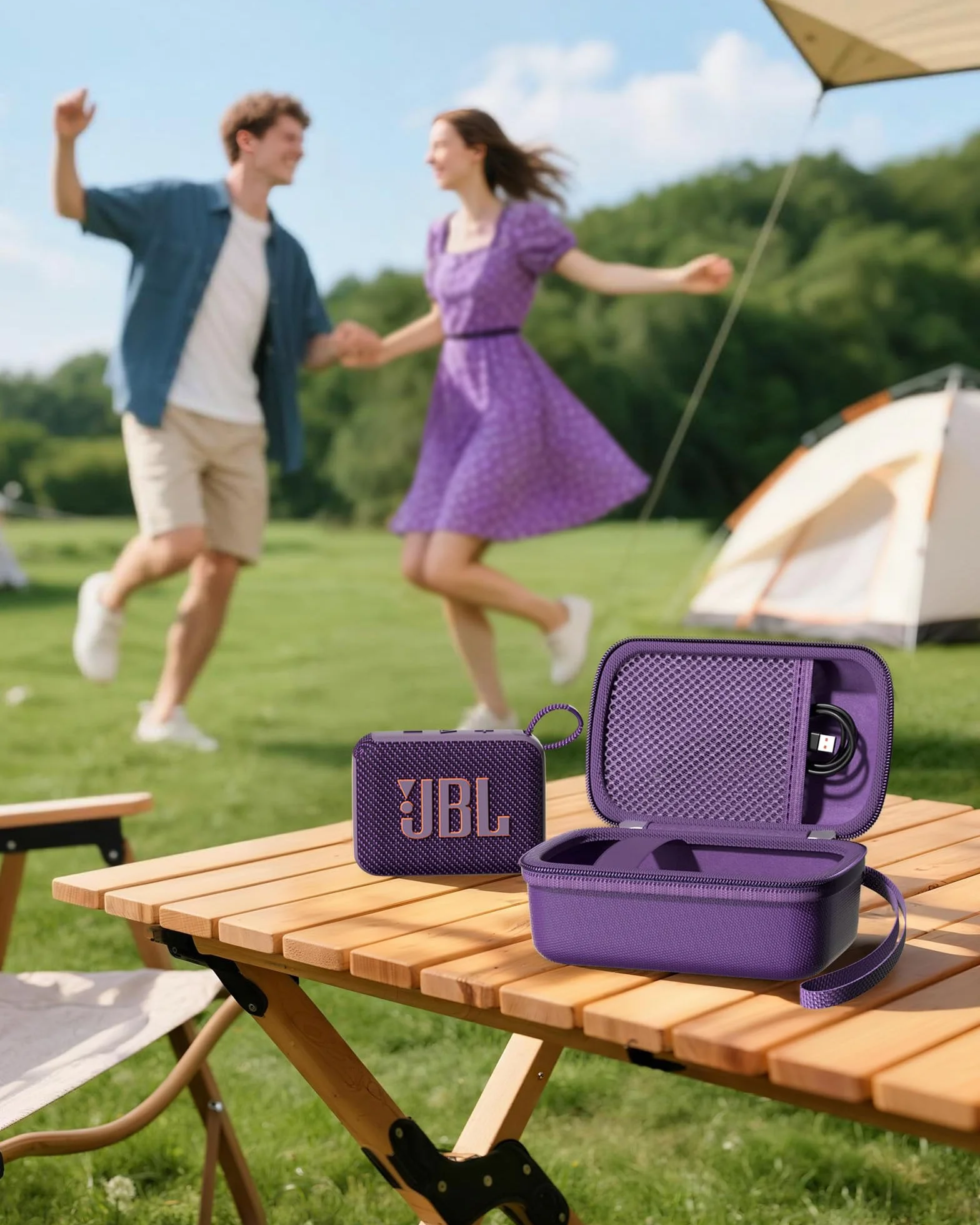 ProCase Custodia da Viaggio per JBL Go 4 /Go 3/Eco Ultra/Go Essential 2, Custodia Protettiva per JBL Mini con Taschino Rete e Cinturino -Viola