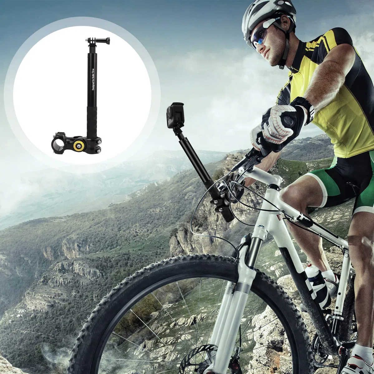 Morsetto per fotocamera da manubrio della bicicletta, supporto per fotocamera della bicicletta, supporto per fotocamera, supporto per barra protettiva per moto con bastone selfie
