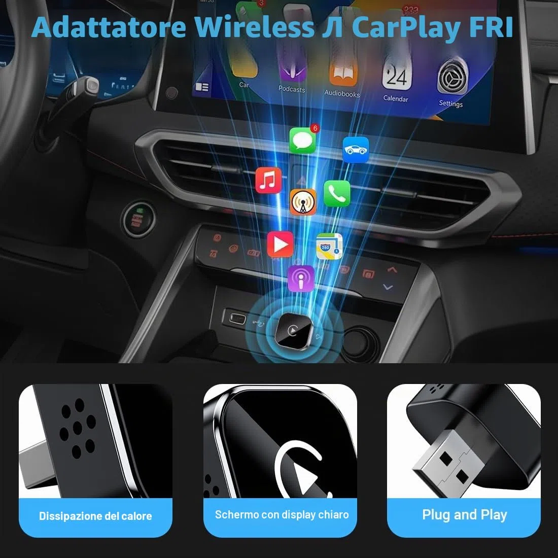2 IN 1 Adattatore Carplay Wireless & Android Auto Wireless, Plug & Play, Segnale Stabile, Converte Androi-d Auto/Carplay da cablato in Wire-less adattatore android auto wireless