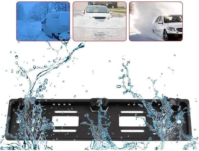 SQUADO Porta targa con telecamera posteriore e 2 sensori di parcheggio per auto europea, Retromarcia, Portatarga con camera e sensore, Allarme sonoro