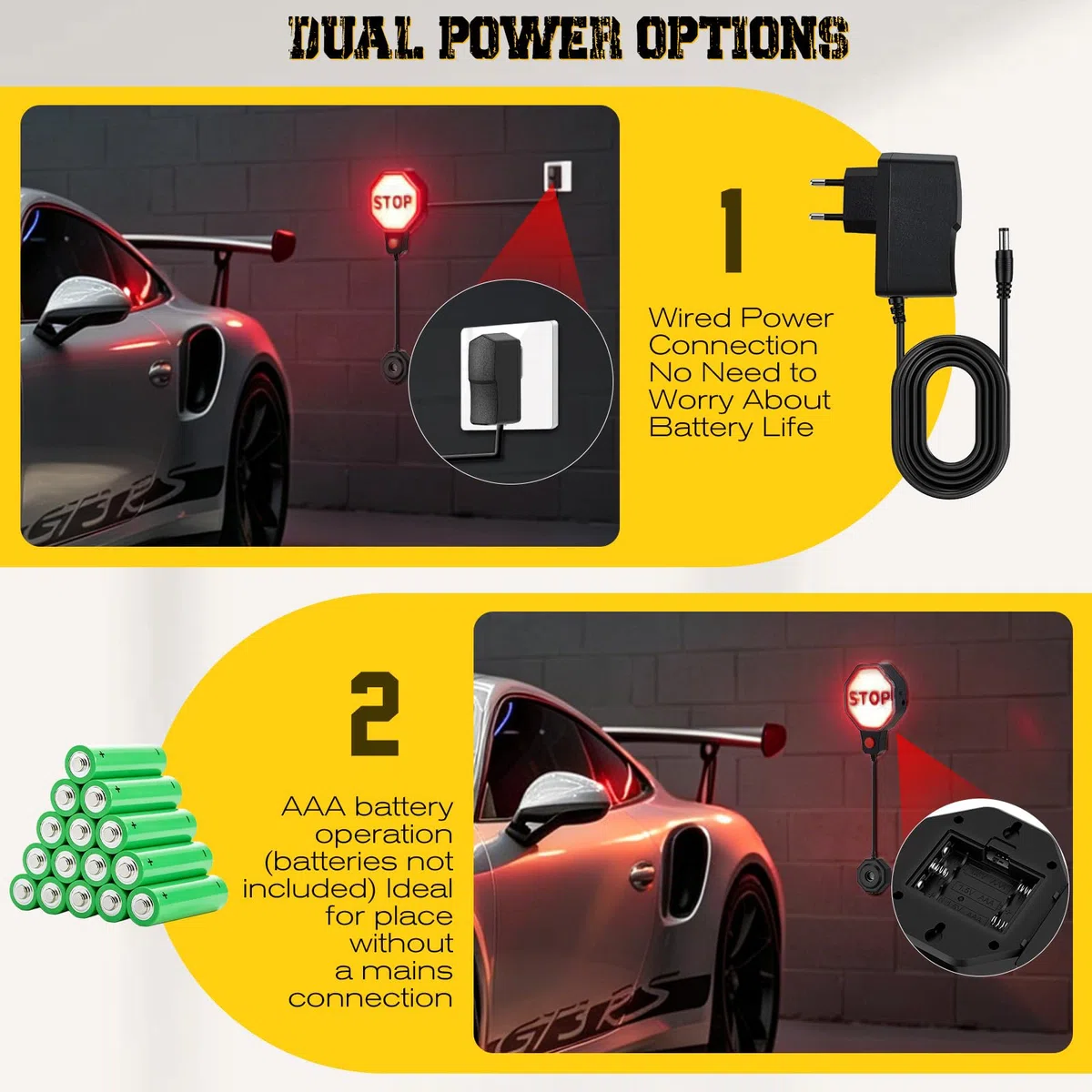 Garage ad ultrasuoni con segnale di arresto LED, sensore di parcheggio a LED con segnale acustico, sensore di parcheggio automatico per parcheggio preciso, montaggio a parete, funzionamento a batteria