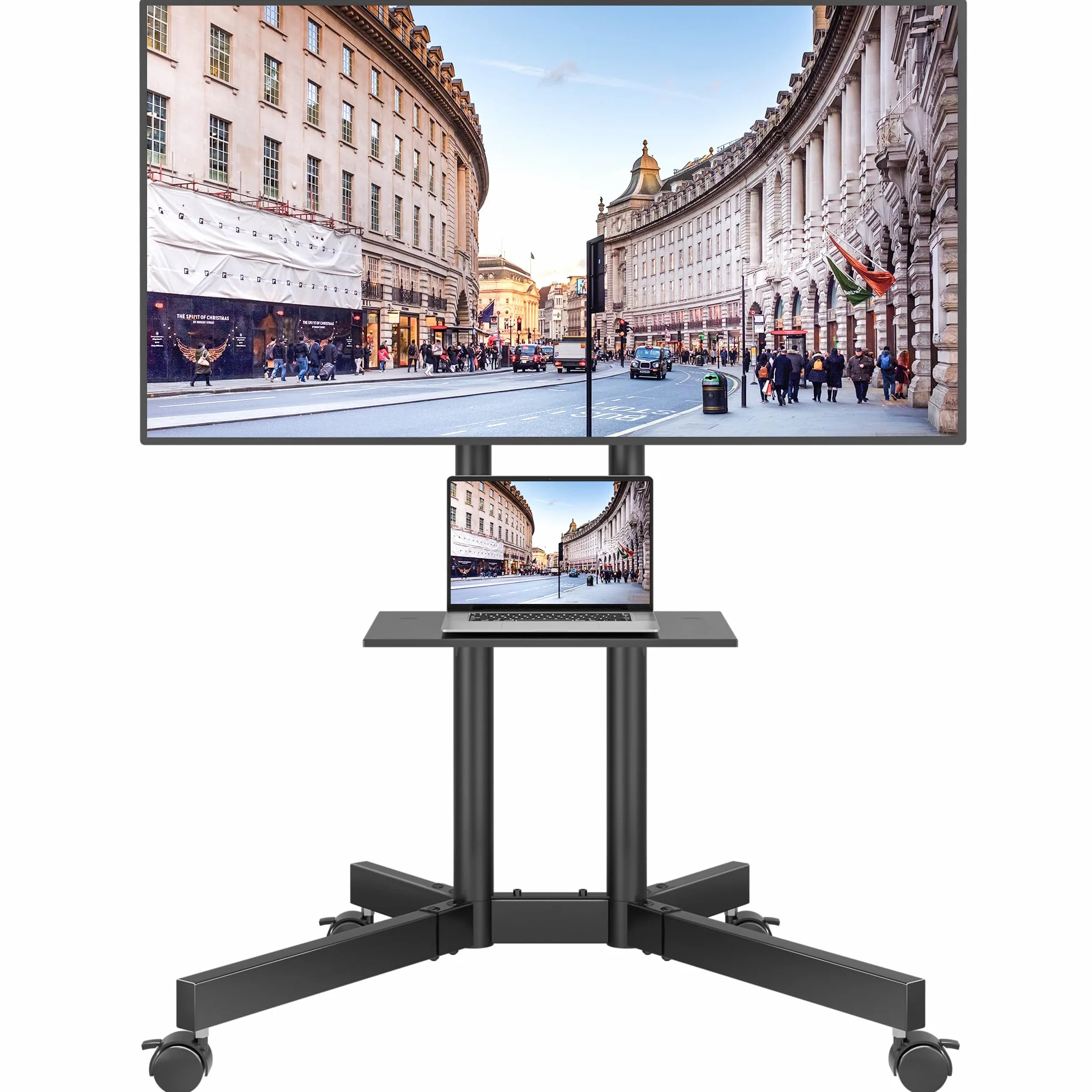 BONTEC Supporto TV da Pavimento con Ruote per TV LCD LED OLED da 32-85 Pollici, Ripiano Regolabile in Altezza, Max VESA 600x400mm, Capacità 55kg, Carrello Porta TV con Sistema di Gestione dei Cavi